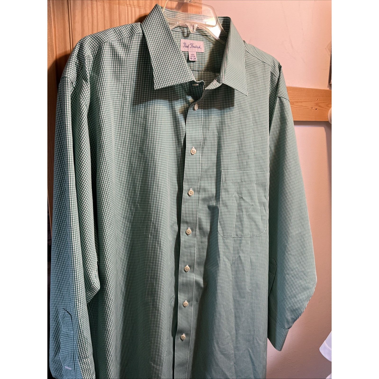 Paul Fredrick Paul Fredrick Two-Ply Cotton Shirt Mens 18 34 Green Plaid LS Size US XXL / EU 58 / 5 - 8 Thumbnail