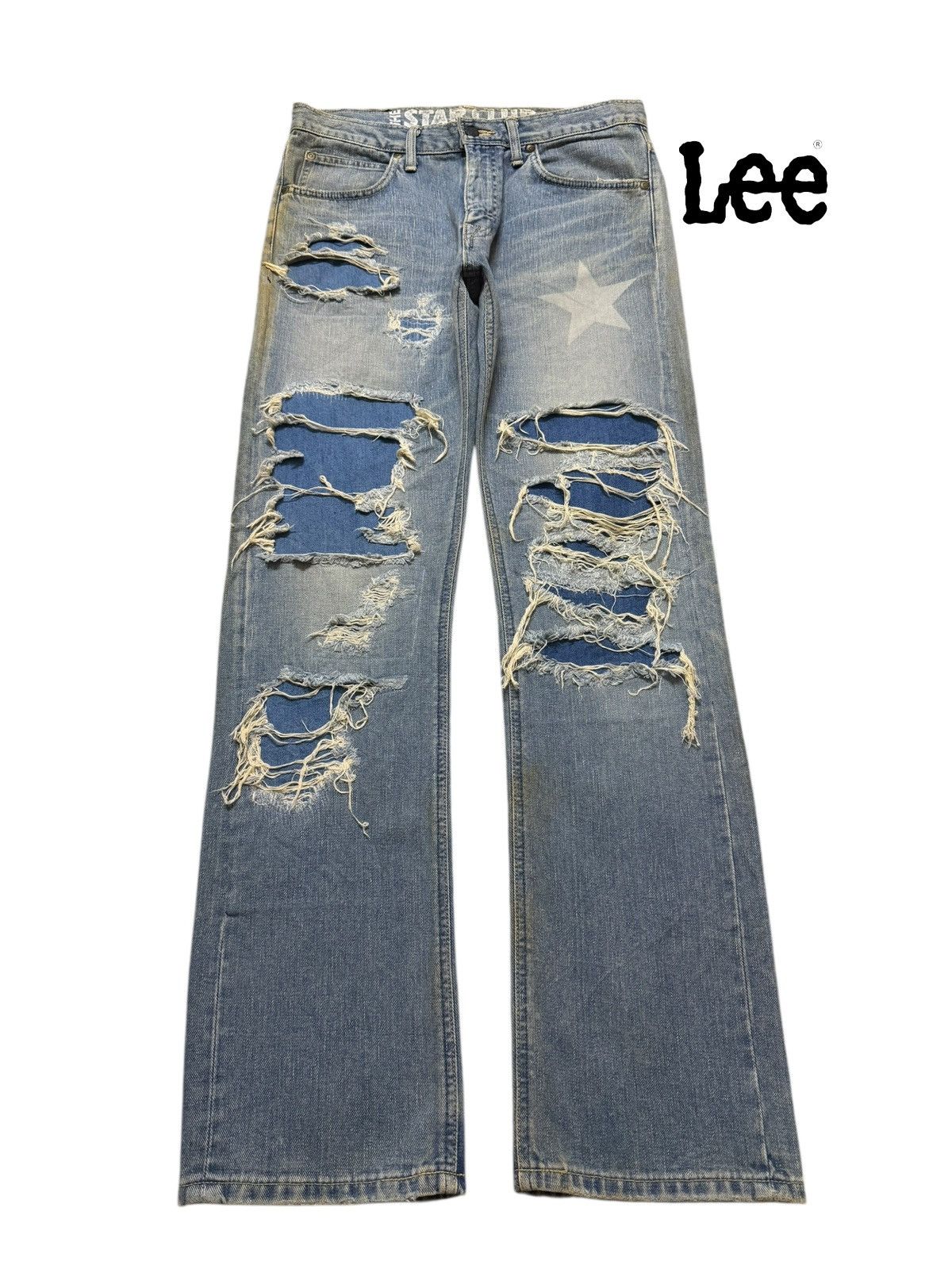 Lee Vintage 90s Lee Star Club Heavy Distressed Grunge Skull Logo Size US 31 - 1 Thumbnail