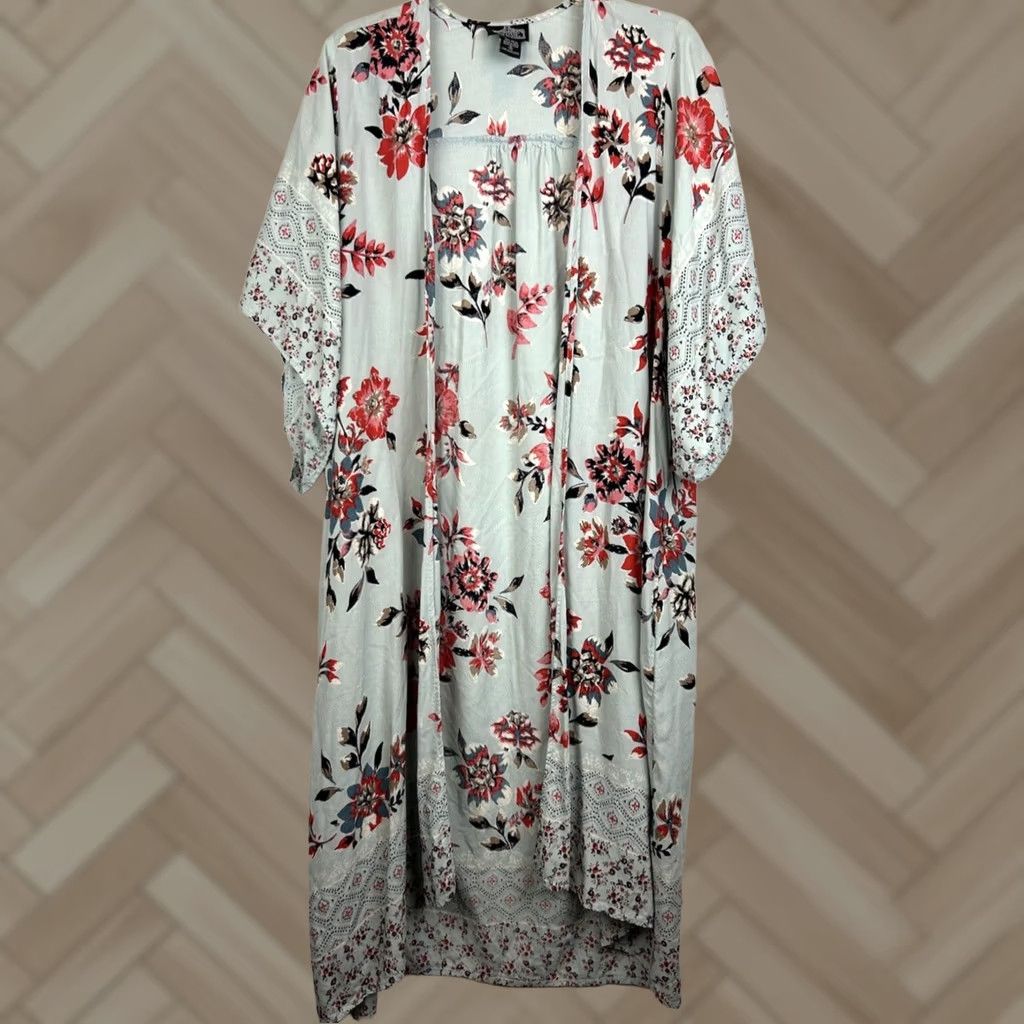 Layer 8 Angie Kimono Womens Small Blue Floral Oversized Open Topper Boho Hippie Layer Size S / US 4 / IT 40 - 1 Thumbnail