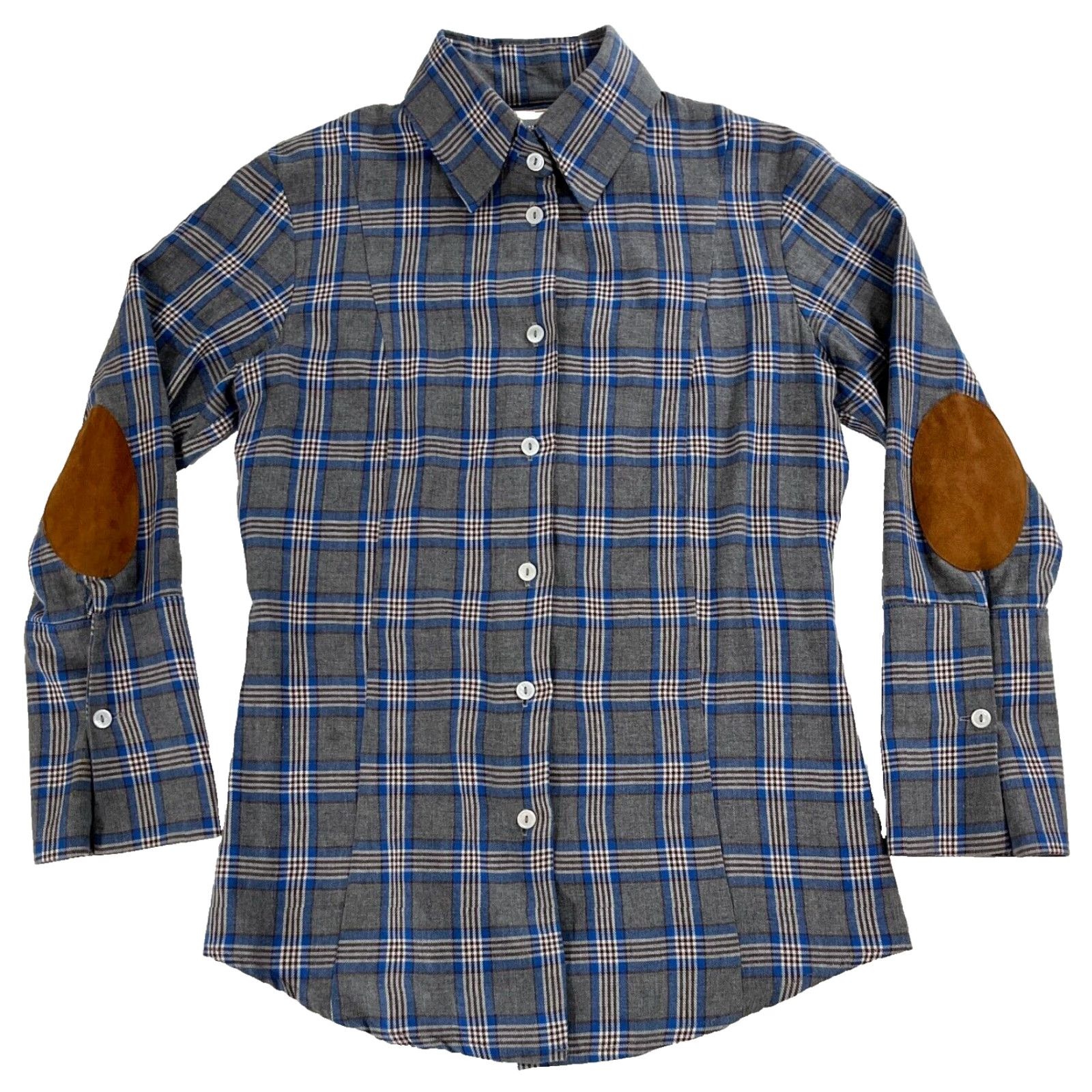 Vintage VINTAGE Bell by Alicia Bell Button-Up Flannel Shirt Plaid Gray Blue Women’s Size 6 Elbow Patches USA"} Size M / US 6-8 / IT 42-44 - 2 Thumbnail