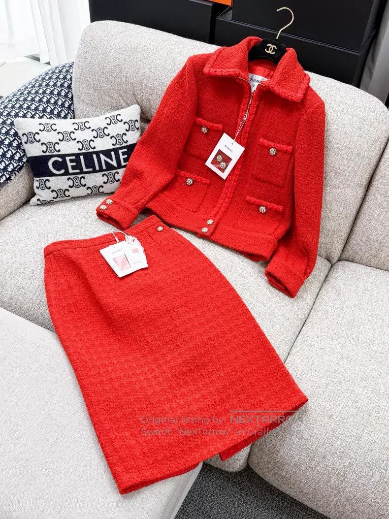 Chanel Chanel Red four-pocket soft tweed half-length skirt Size 25" / US 0 / IT 36 - 8 Thumbnail