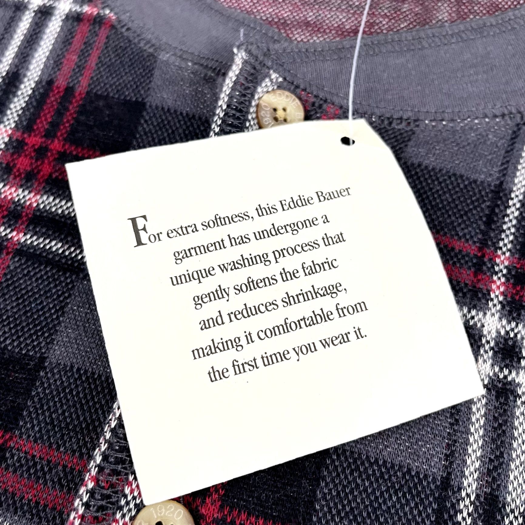 Eddie Bauer VINTAGE Eddie Bauer Men's Shirt XL Tall Plaid Henley Long Sleeve Pullover - Gray, Red, White, All Seasons Size US XL / EU 56 / 4 - 2 Thumbnail
