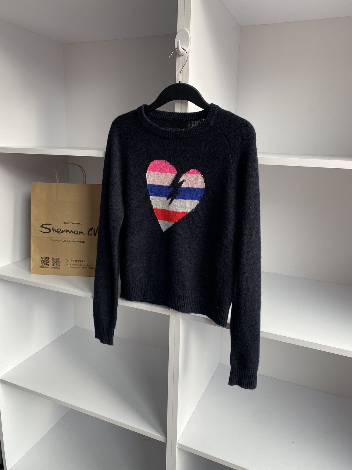 Vintage × Zadig & Voltaire Vintage Zadig & Voltaire Baly Heart Sweater Navy Cashmere Size XS / US 0-2 / IT 36-38 - 2 Thumbnail