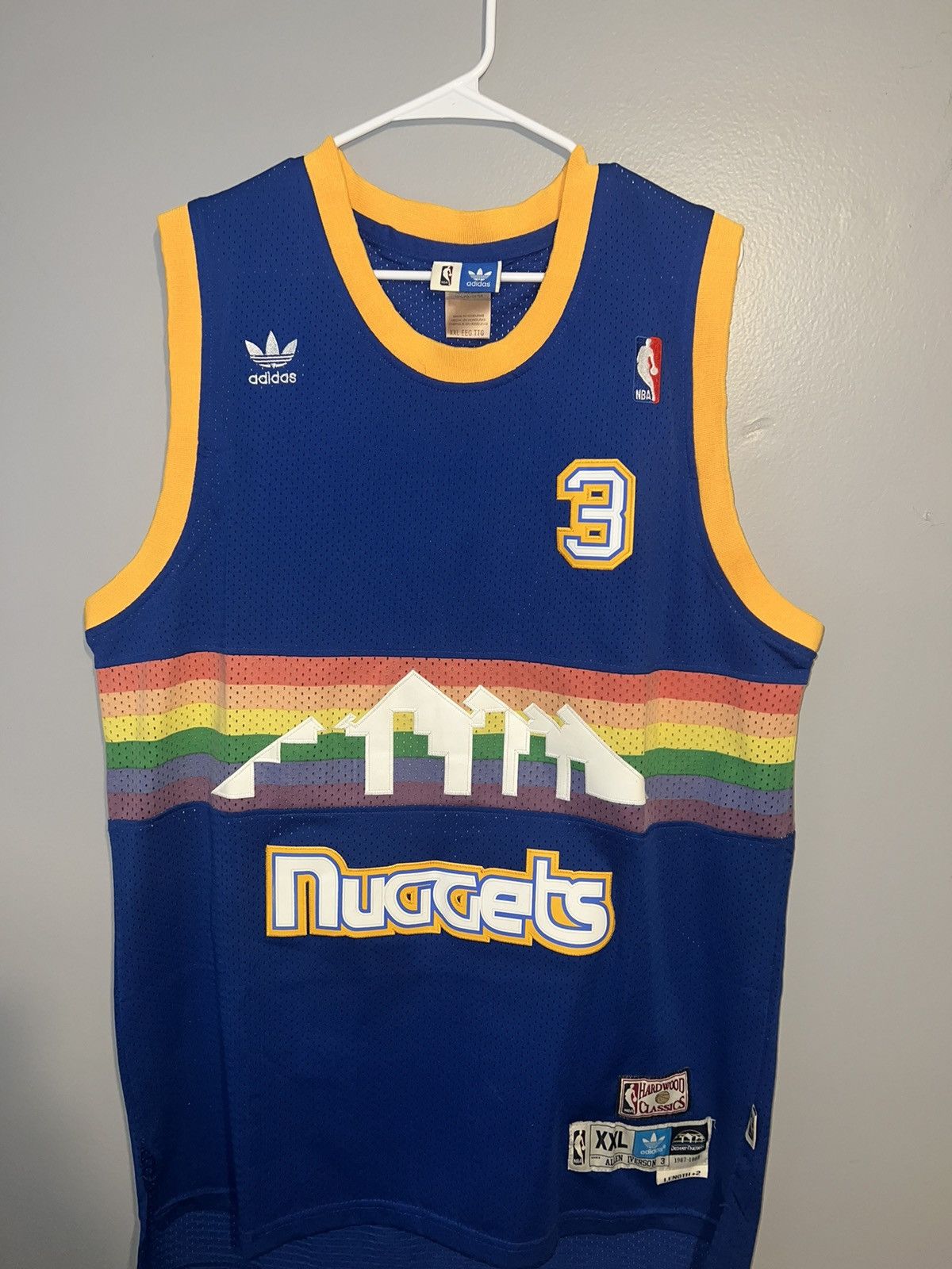 Popular Adidas Denver Nuggets Iverson #3 Hardwood Classics NBA Jersey OG sz L rainbow