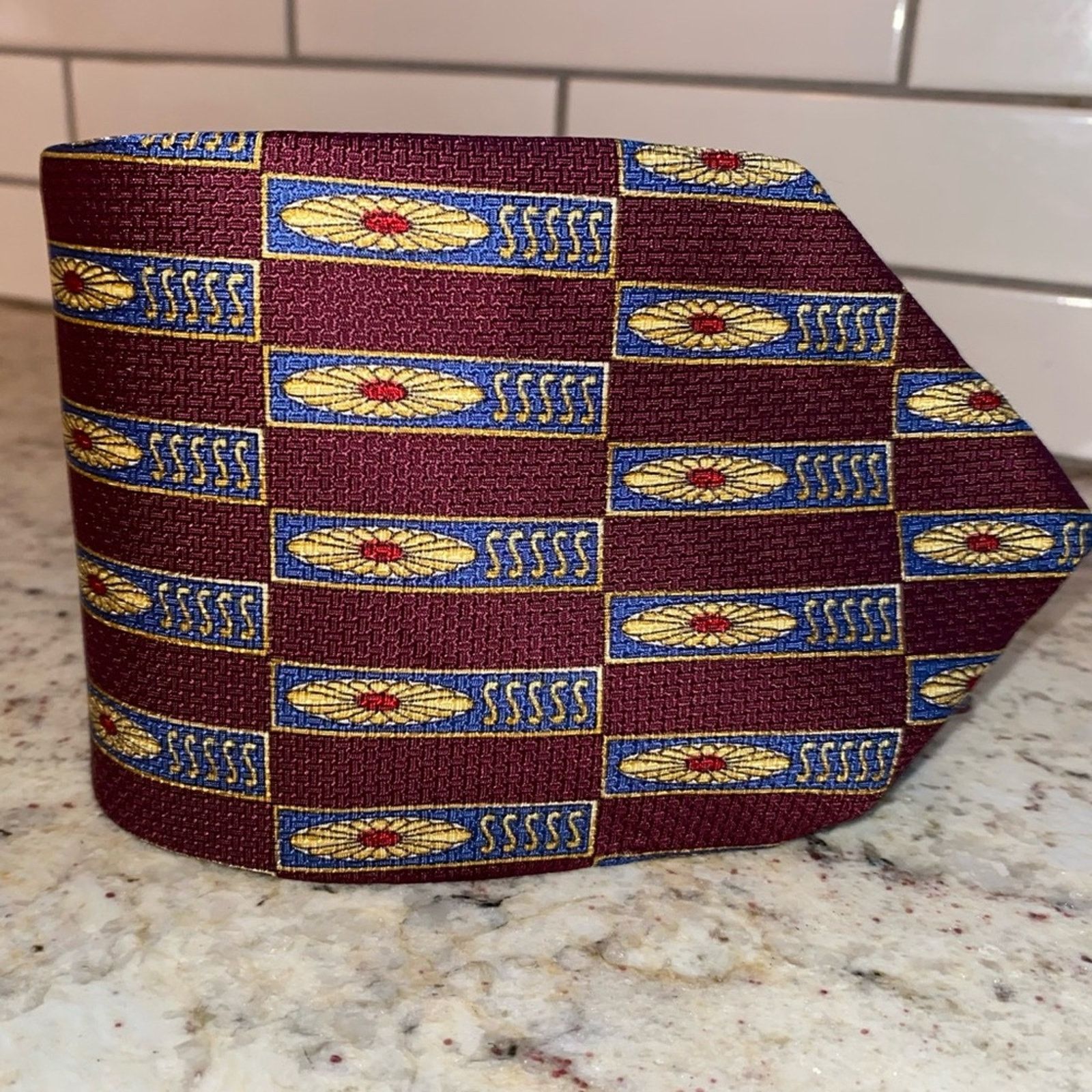 Dior Christian Dior Vintage 100% Silk Art Deco Print Tie Burgundy Size ONE SIZE - 2 Thumbnail