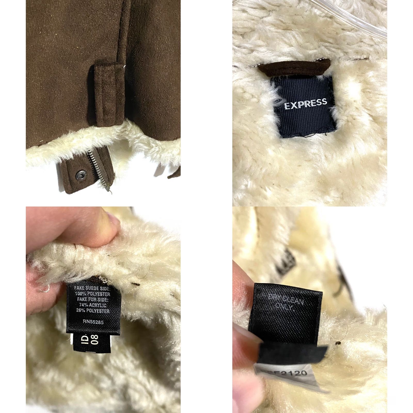 Express VINTAGE Express VTG Faux Suede Fur Brown Moto Bomber Jacket Womens S Zip Buckles Y2K Size S / US 4 / IT 40 - 8 Thumbnail