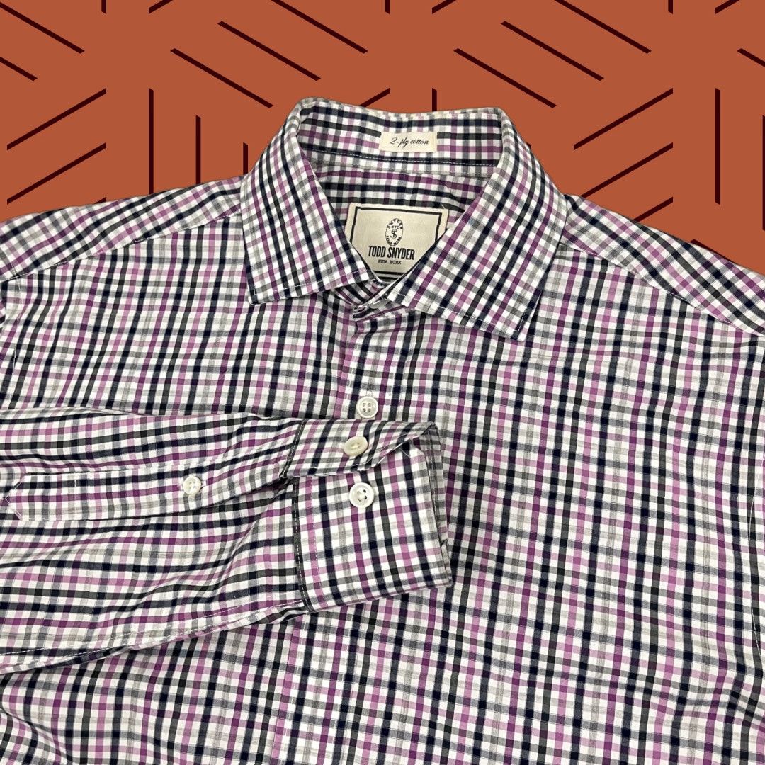 Todd Snyder Todd Snyder Shirt Mens 14.5 32/33 Purple Plaid Cutaway Dress Button Up Preppy Shirt Size 40R - 1 Thumbnail