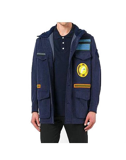 image of Fendi - Multi Patch Blouson Hooded Jacket in Navy Blue, Men's (Size Large)