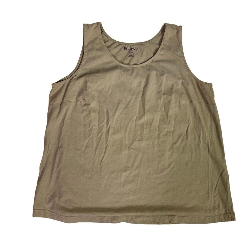 Designer Roaman’s l Stretch Cotton Horseshoe Neck Tank Tan 1X Size XL / US 12-14 / IT 48-50 - 2 Thumbnail