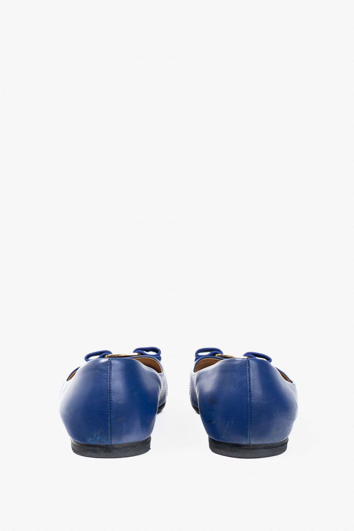 Salvatore Ferragamo Salvatore Ferragamo Varina Blue Leather Bow Ballet Flats Size US 9.5 / IT 39.5 - 4 Thumbnail