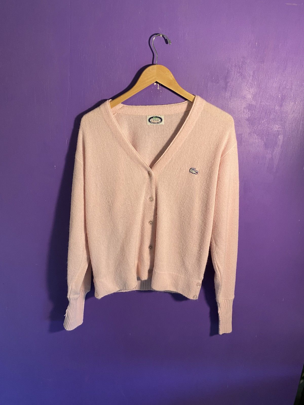 Vintage 80s Izod Lacoste pink cardigan sweater