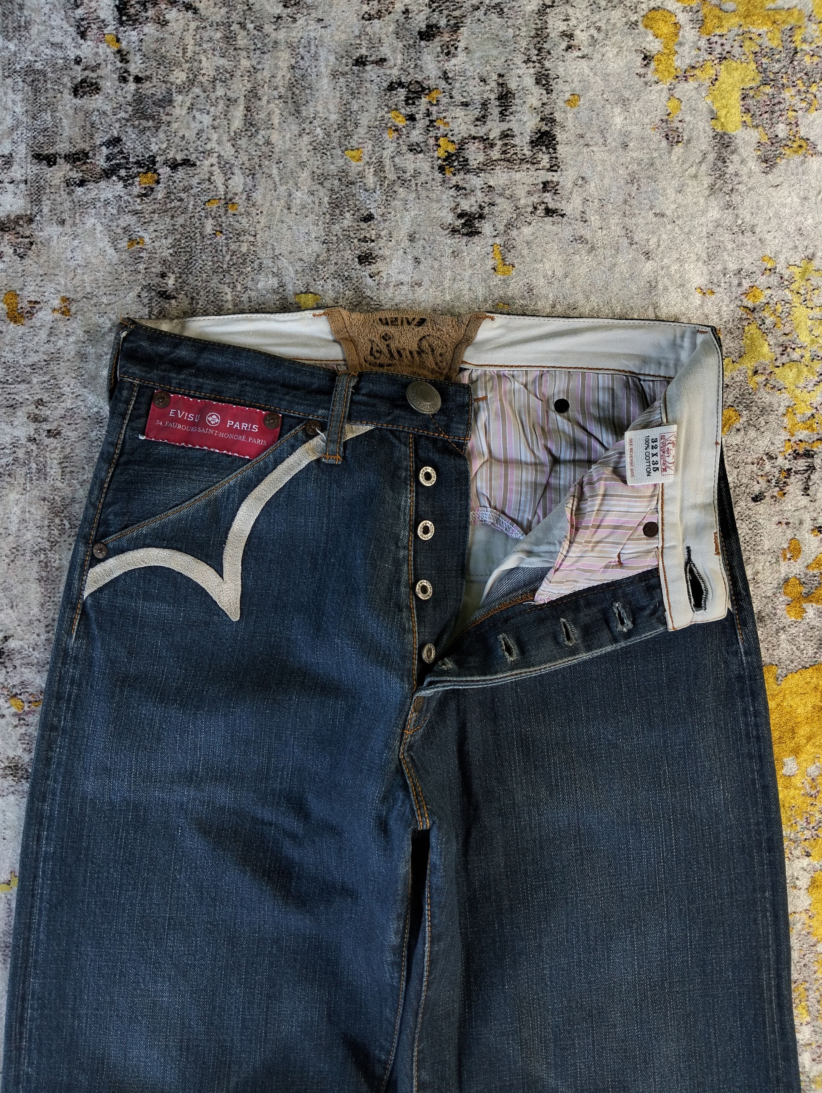 Evisu Evisu Paris Button Fly Red Line Selvedge Buckle Back Denim Size US 31 - 12 Thumbnail