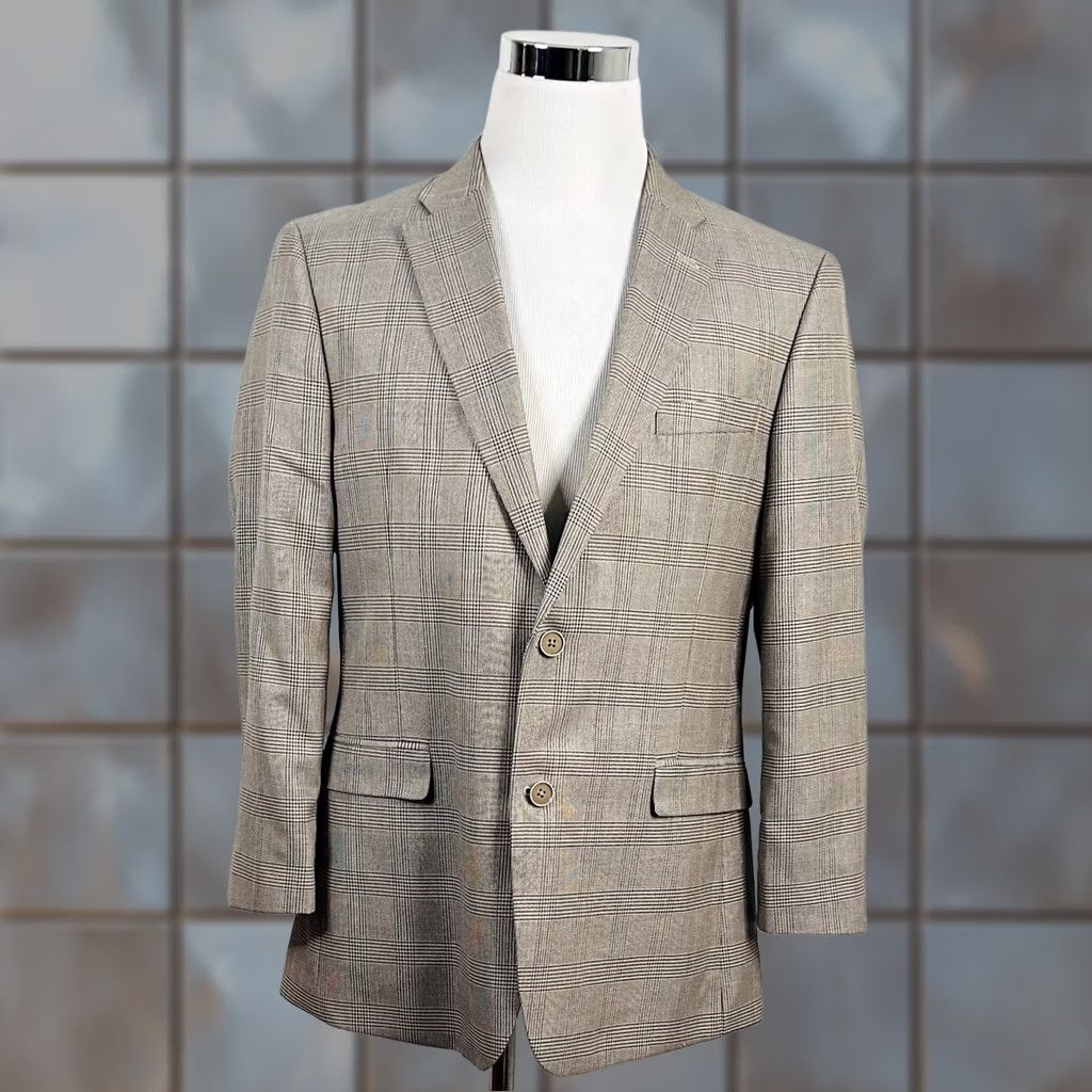 Tommy Hilfiger Tommy Hilfiger Sport Coat Beige Glen Plaid Two Button Lined Double Vented 42R Men Jacket Coat Regular Length Size US XS / EU 42 / 0 - 1 Thumbnail