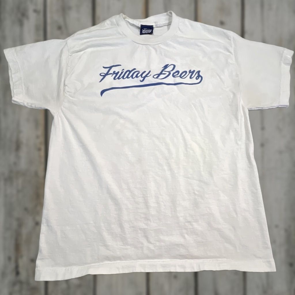 Vintage Friday Beers T Shirt Men’s L White Cotton Stains Graphic Print Short Sleeve Crew Neck Men Size US L / EU 52-54 / 3 - 1 Thumbnail