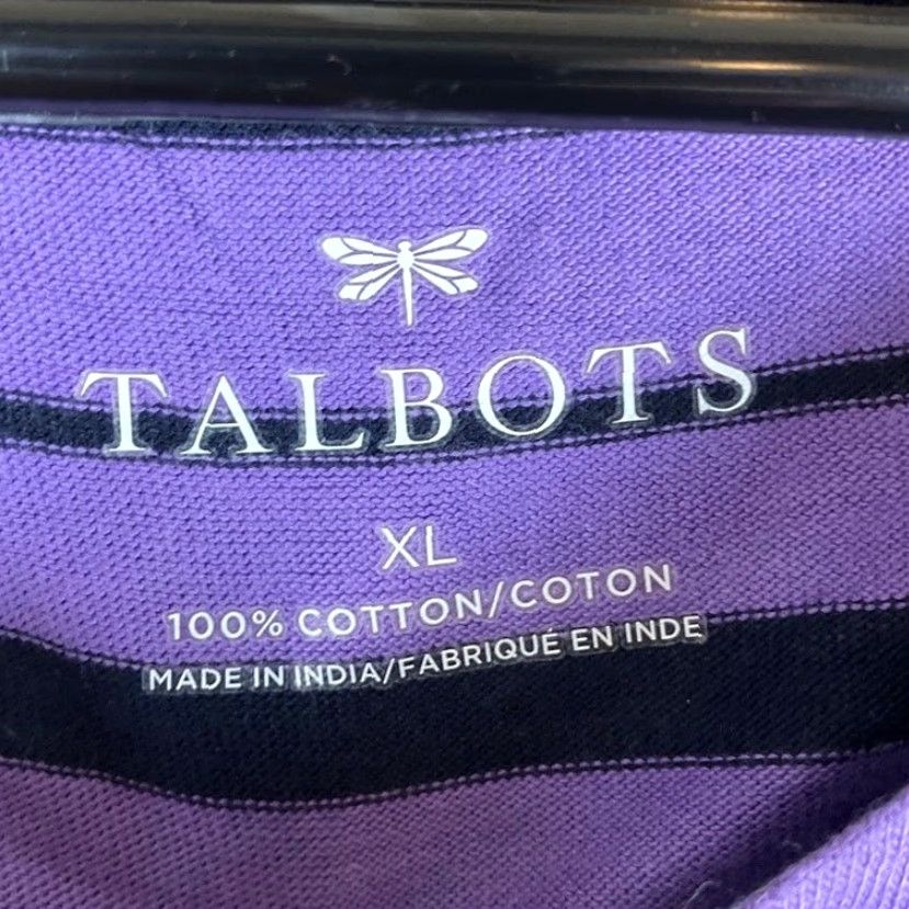 Talbots Talbots Women’s Shirt Purple Black Striped Long Sleeve Round Neck 100% Cotton XL Size XL / US 12-14 / IT 48-50 - 6 Thumbnail