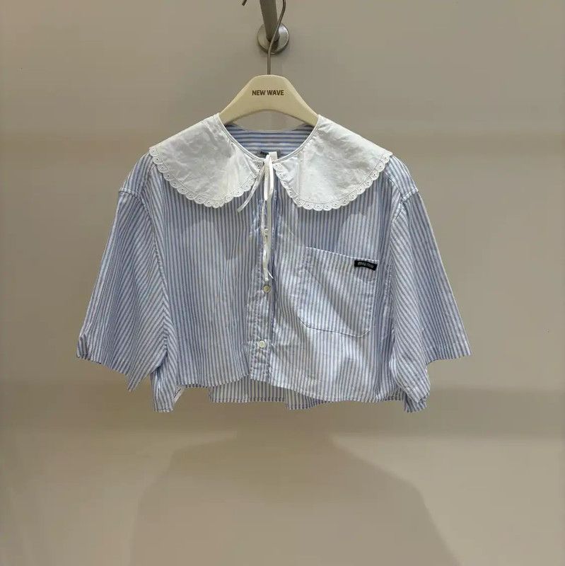Miu Miu Miu Miu Blue Striped Cropped Women's Shirt 0089 Size M / US 6-8 / IT 42-44 - 1 Thumbnail