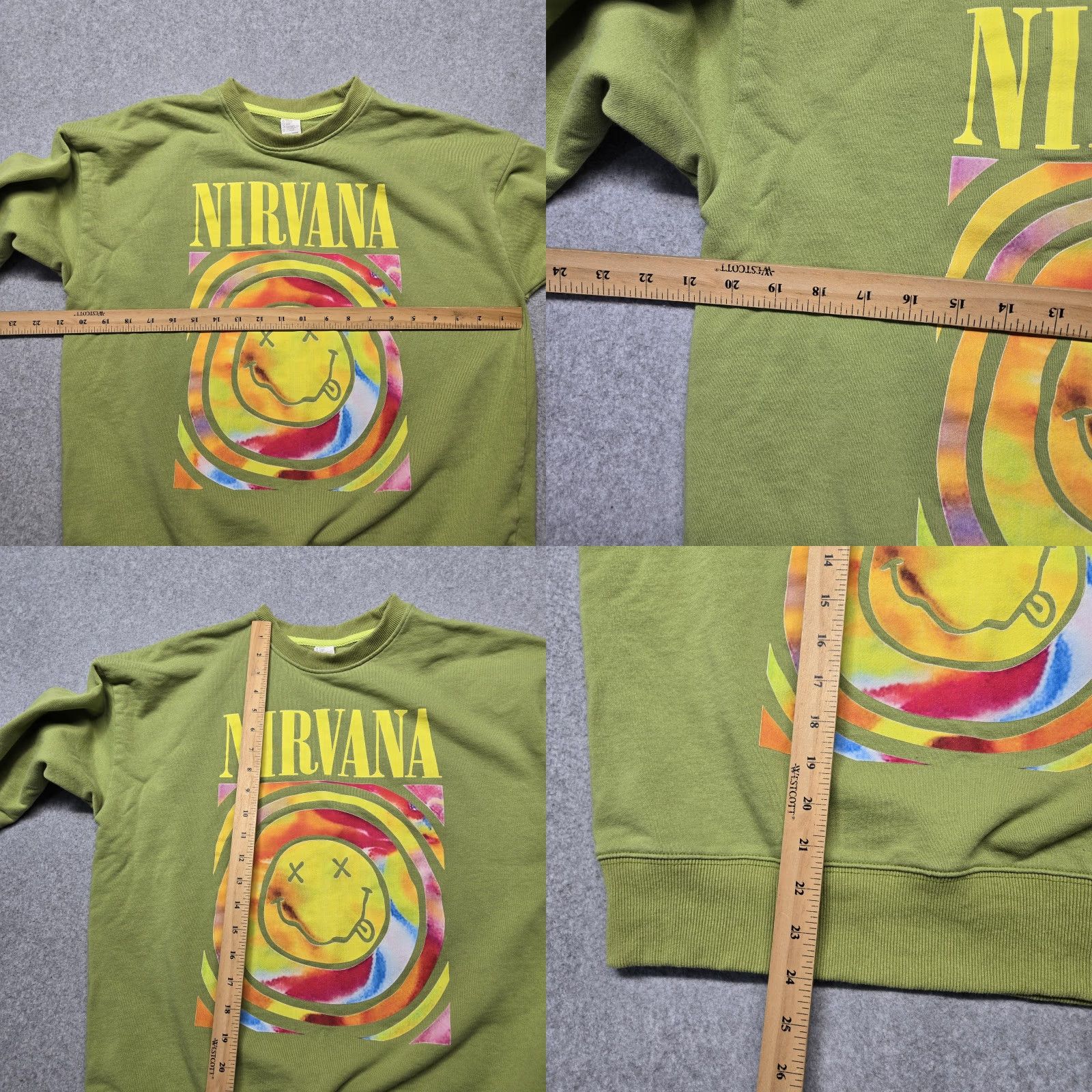 Logo 7 Nirvana Sweatshirt Mens M Green Pullover Fleece Graphic 90s Grunge Logo Size US M / EU 48-50 / 2 - 8 Thumbnail