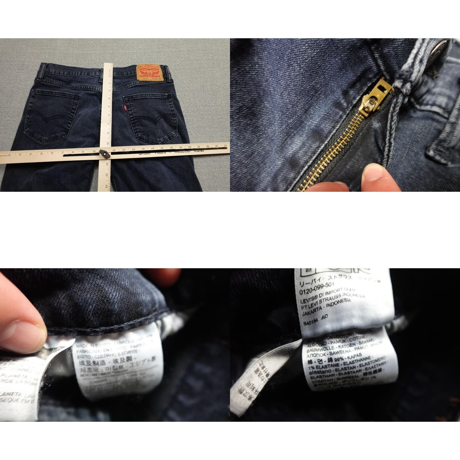 Levi's Levi's 511 Jeans Mens 34x32 Blue Slim Fit Stretch Tapered Zip Fly Denim 99% Cotton 1% Elastane Regular Inseam 32 Egypt Made Size US 34 / EU 50 - 8 Thumbnail