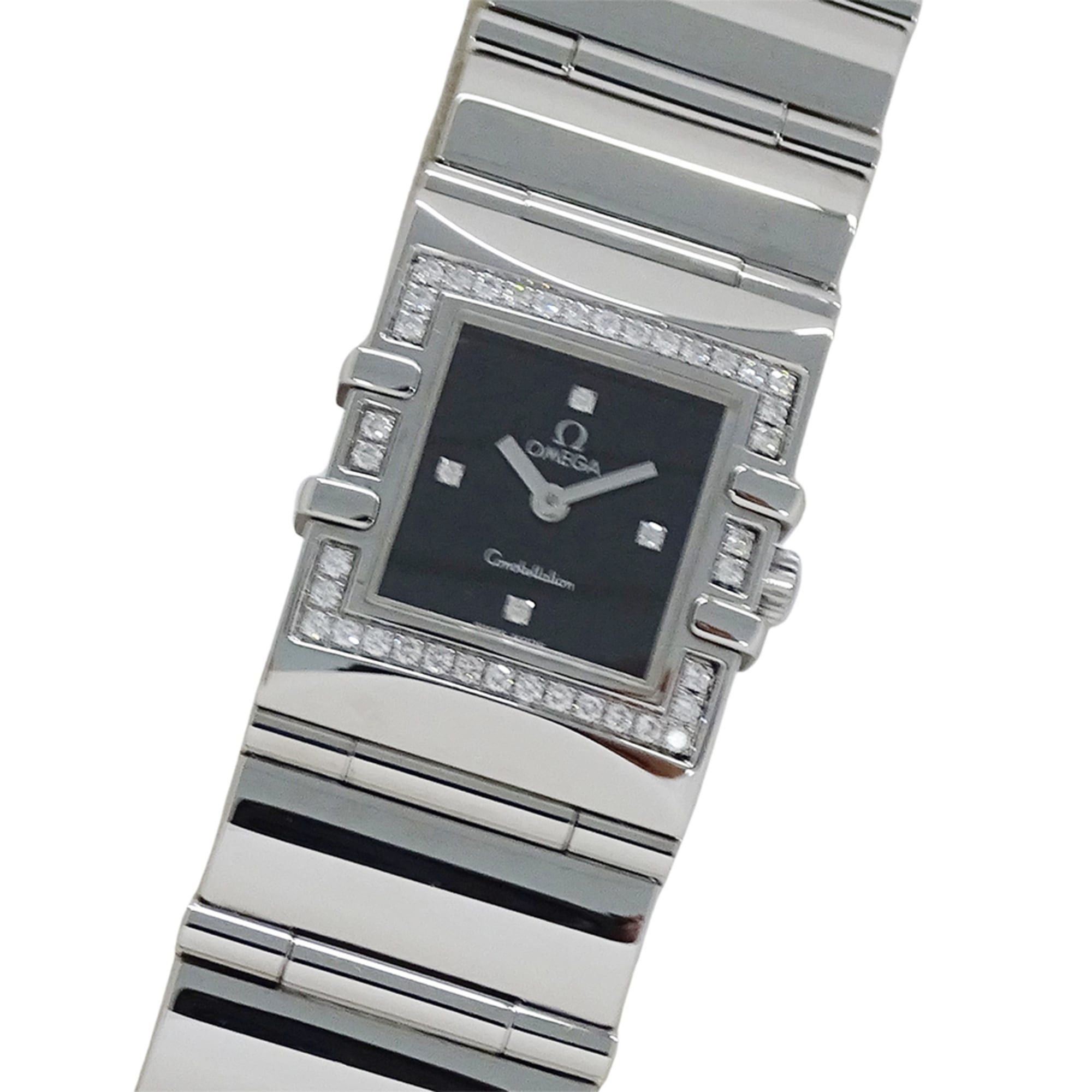 Omega Omega Constellation Carre Quadra 1528.46 Women's Watch, Brand Name, Diamond, Quartz Movement, Stainless Steel (SS), Silver, Black, Square Frame Size ONE SIZE - 1 Thumbnail