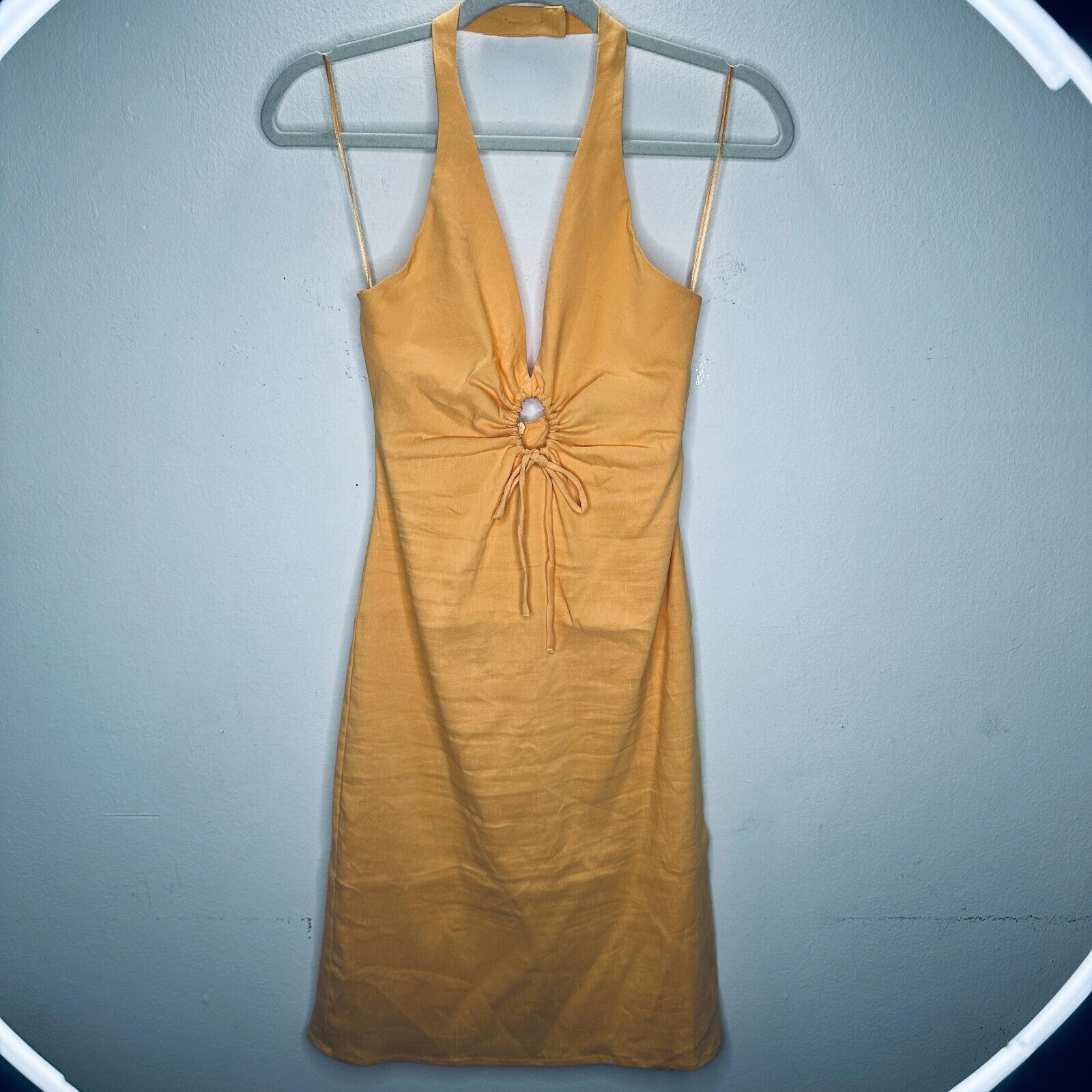 Zara Zara Yellow Halter V-Neck Dress O-Ring Cutout Open Back S Size S / US 4 / IT 40 - 3 Thumbnail