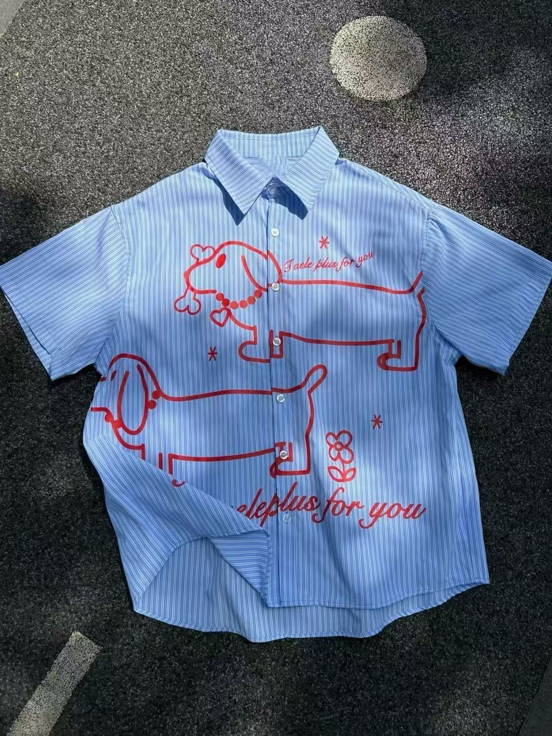 Vintage Blue and white striped dachshund print short-sleeve shirt Size US M / EU 48-50 / 2 - 1 Thumbnail