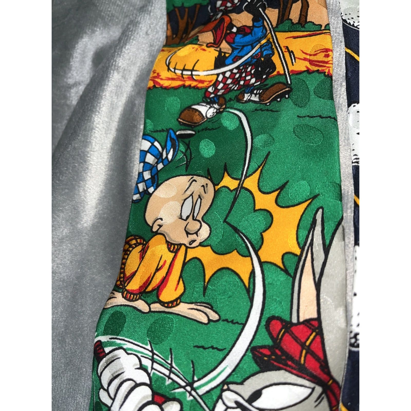Vintage VINTAGE Looney Tunes Mania Golf Tie Silk Bugs Elmer Daffy Golfing Men Classic 57-60in Black Multi Pattern Novelty Tie Brand Looney Tunes Size ONE SIZE - 7 Thumbnail