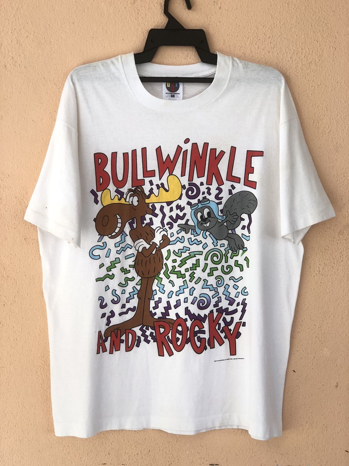 image of Cartoon Network x Movie Vintage 90's Bullwinkle And Rocky Cartoon Tee in White, Men's (Size XL)