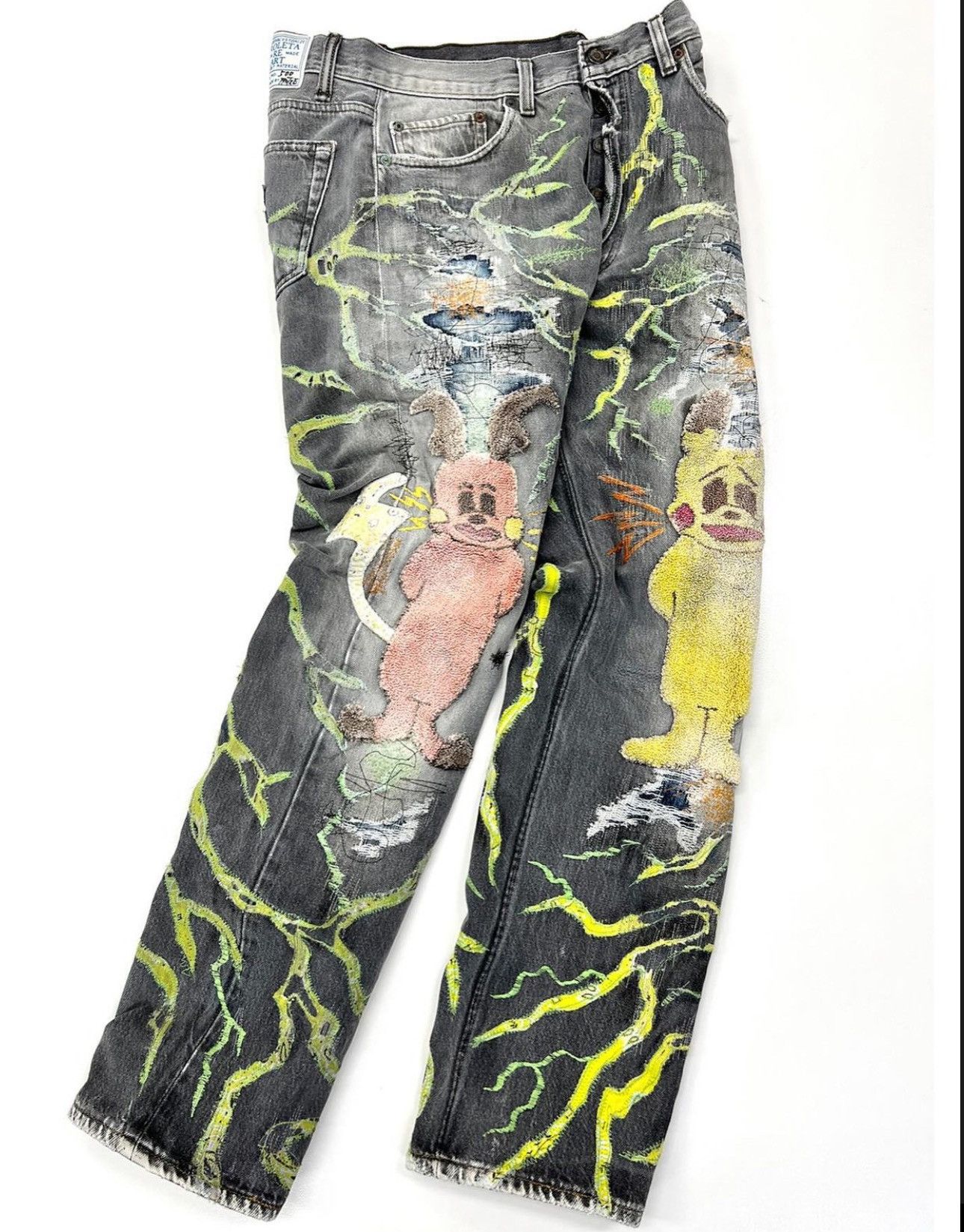 Proleta Re Art X ERI MEME 1/1 HAND MADE GLITCH TOON POKEMON RYDEEN JEANS Size US 32 / EU 48 - 3 Thumbnail