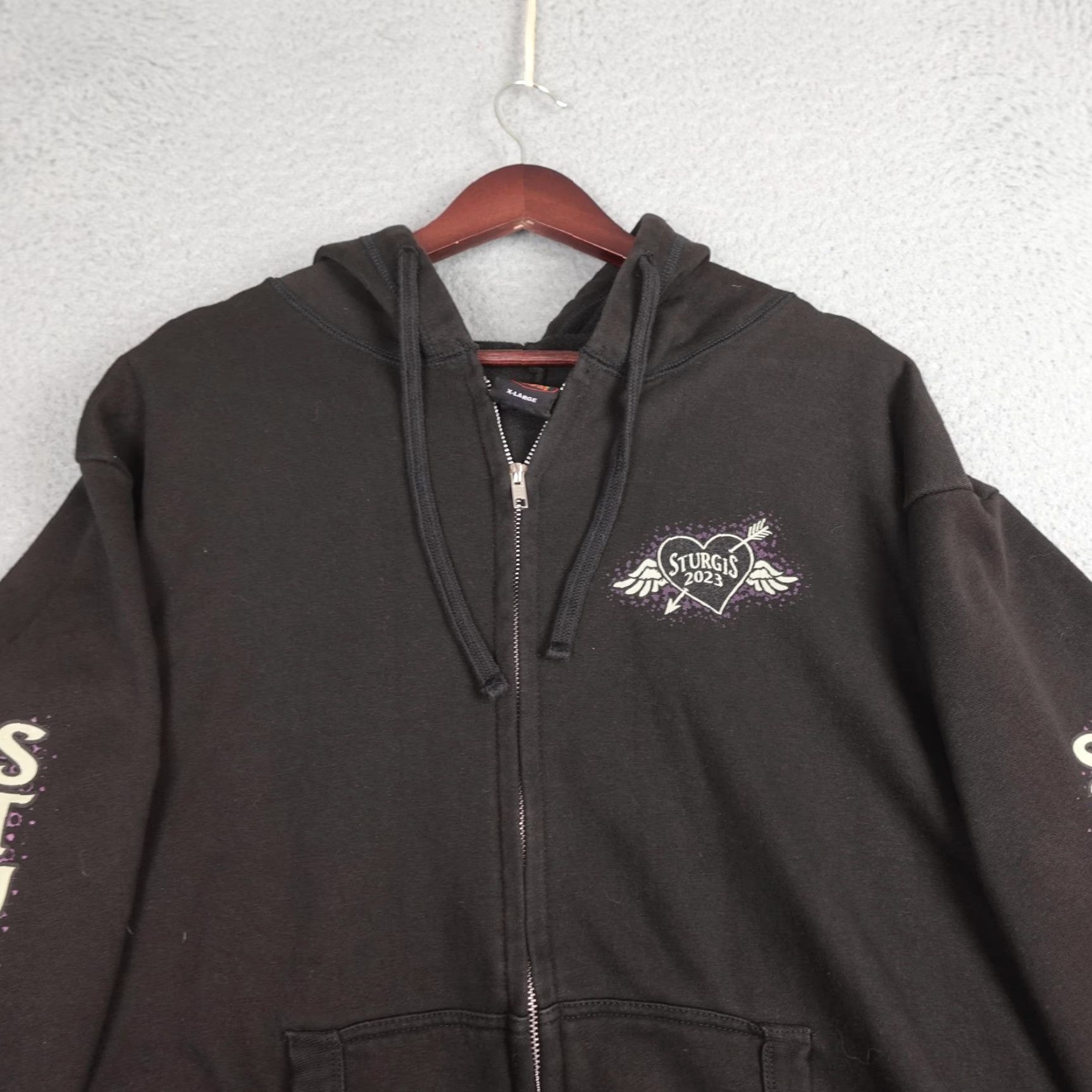 Vintage Hot Leathers Hoodie Mens XL Black Sturgis 2023 Motorcycle Rally Full Zip Graphic Print Size US XL / EU 56 / 4 - 4 Thumbnail