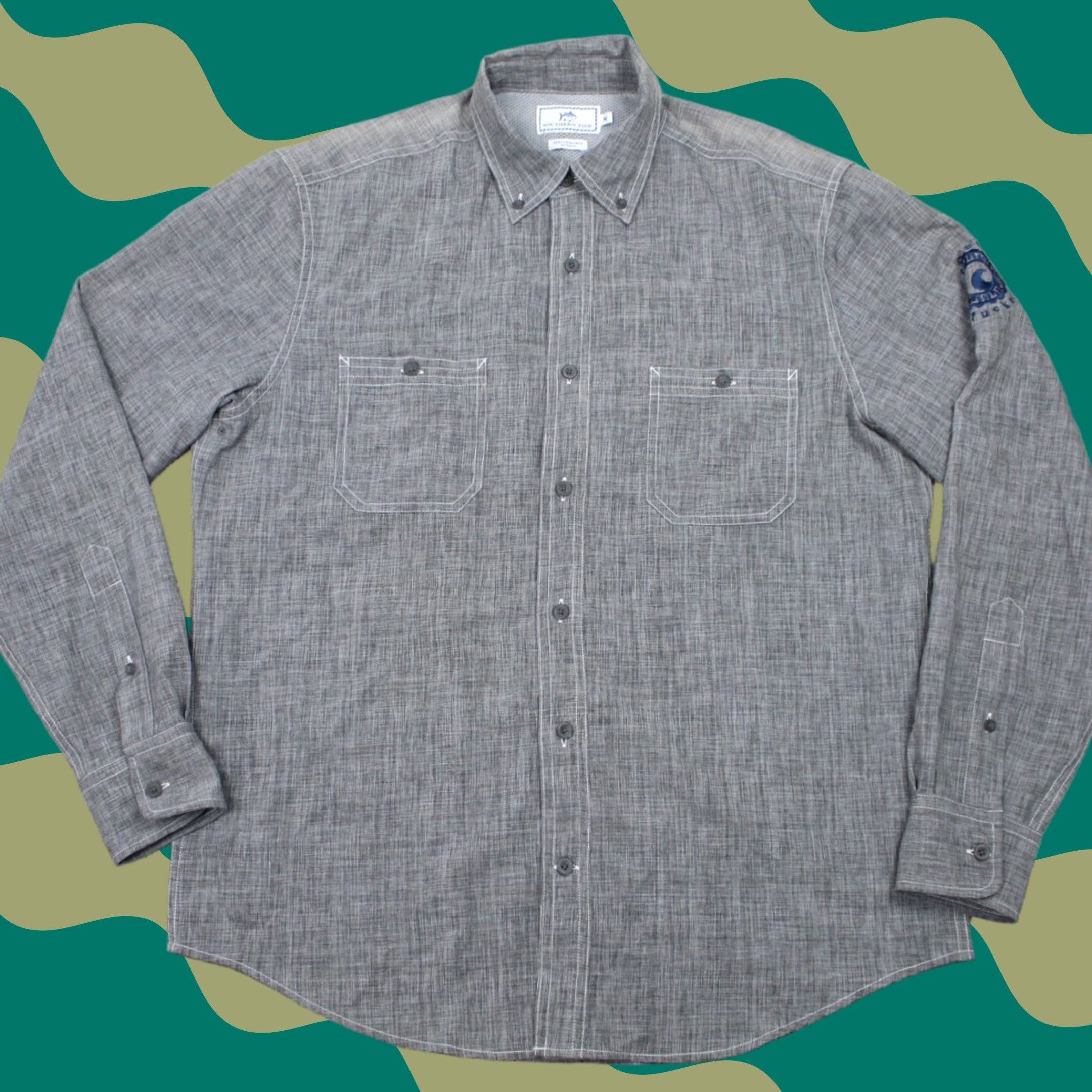 Southern Tide Southern Tide Performance Shirt Mens Medium Gray Polyester Long Sleeve Button-Up Shirt Size US M / EU 48-50 / 2 - 1 Thumbnail