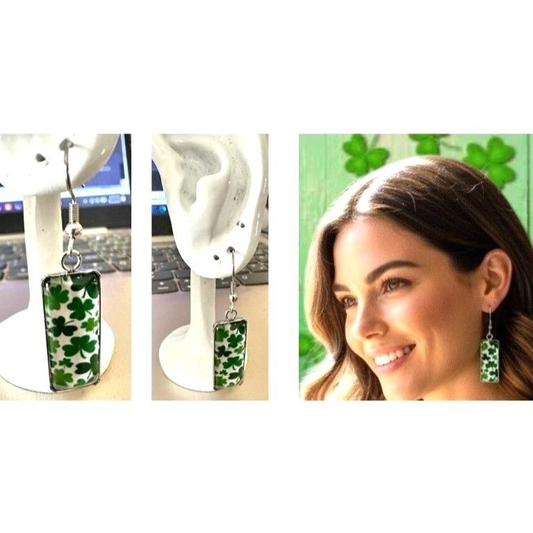 Handmade St Patrick's Day Shamrock Earrings Rectangle Party Parade Fe Size ONE SIZE - 2 Thumbnail