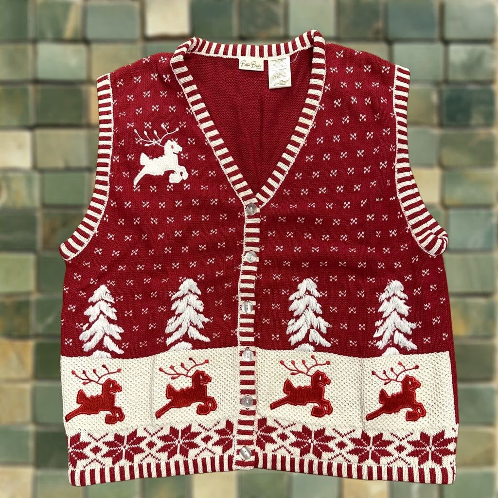 Vintage Bobbie Brooks Christmas Knit Cardigan Sweater Vest 18W/20W Size XXL / US 16-18 / IT 52-54 - 1 Thumbnail