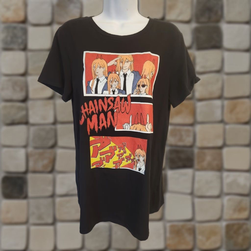 Vintage Womens Chainsaw Man Black Short Sleeve T Shirt Anime Large Size L / US 10 / IT 46 - 1 Thumbnail