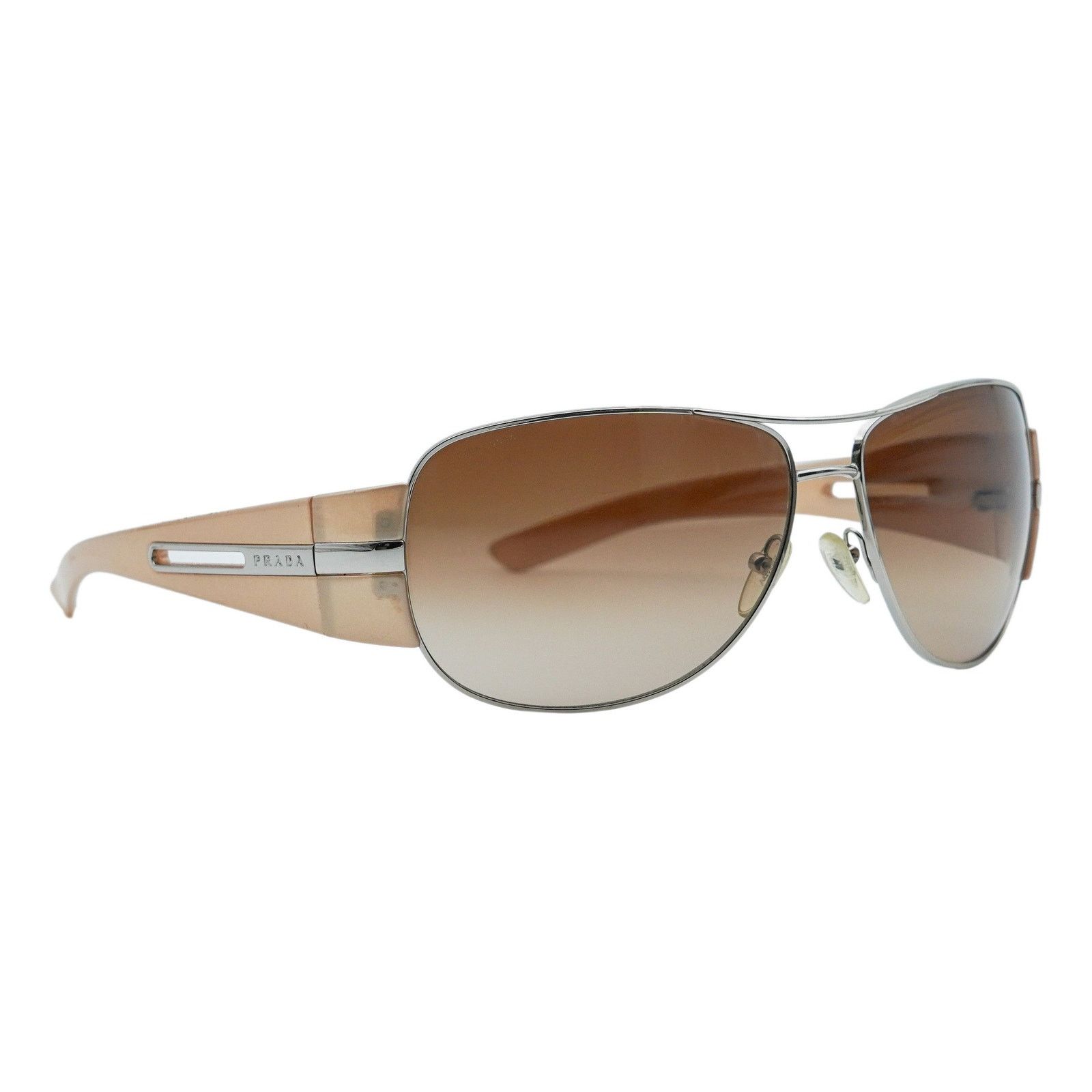 Prada Prada SPR 69H Silver Gradient Aviator Logo Y2K Sunglasses Size ONE SIZE - 1 Thumbnail