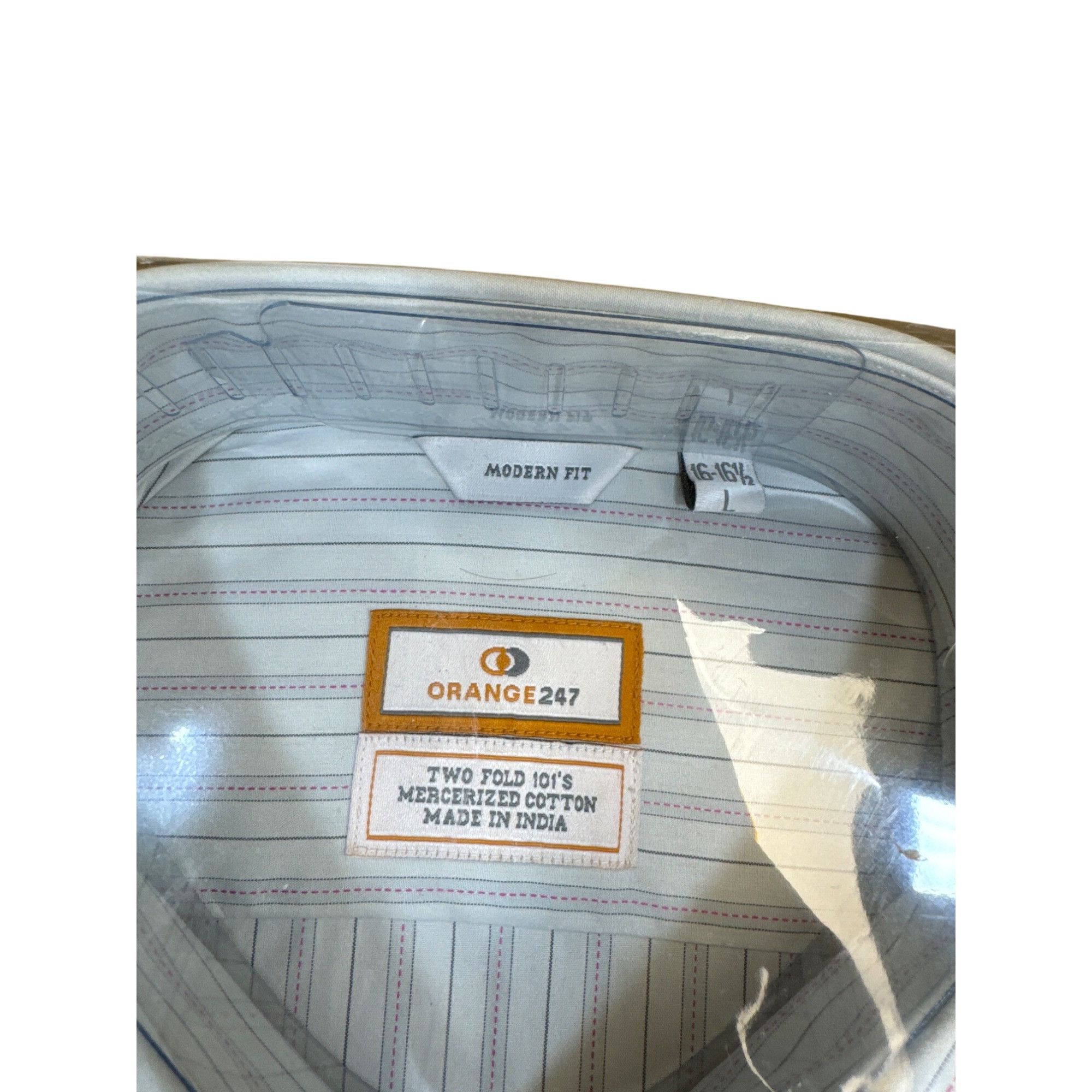 Designer Orange247 Mens White & Gray Pinstripe Long Sleeve Dress Shir Size US L / EU 52-54 / 3 - 4 Thumbnail