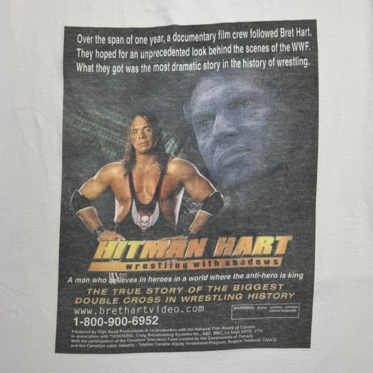 Vintage 1998 Bret Hart “Wrestling With Shadows” Movie Promo T-Shirt Size US XL / EU 56 / 4 - 3 Thumbnail