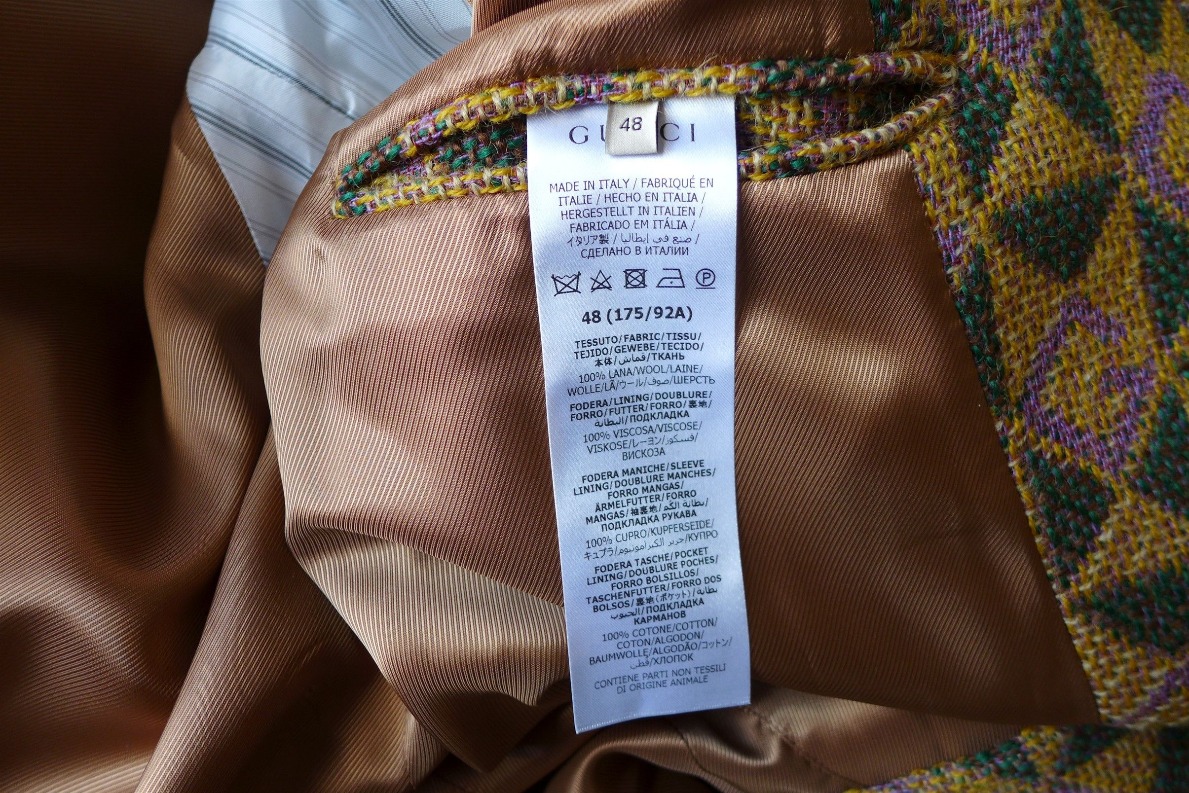 Gucci Gucci G Rhombi Wool Coat - Tan & Green Wool - Size 48 Size US M / EU 48-50 / 2 - 22 Thumbnail