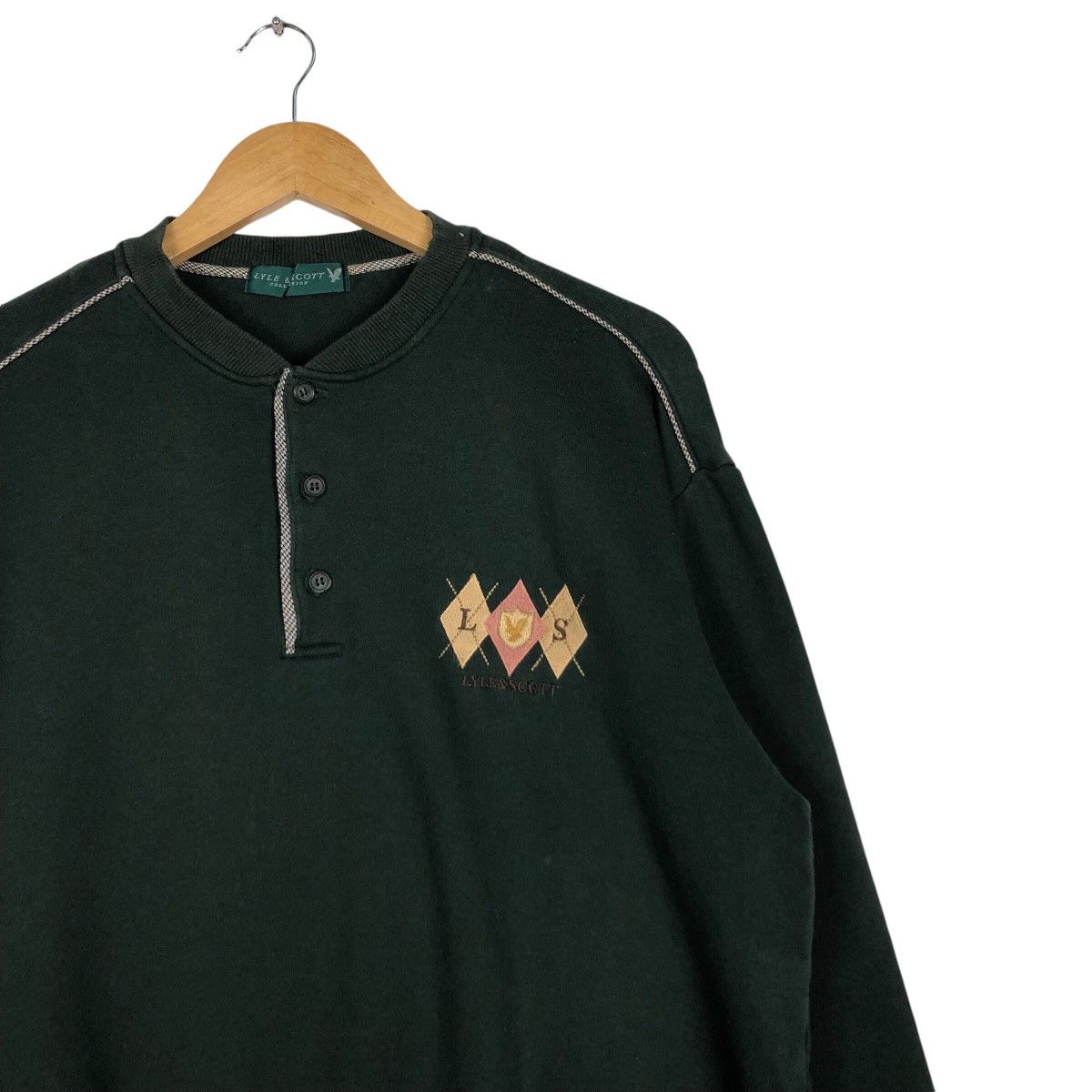 Lyle & Scott × Vintage Vintage Lyle & Scott Sweatshirt Jumper Button Up Green M Size US M / EU 48-50 / 2 - 5 Thumbnail
