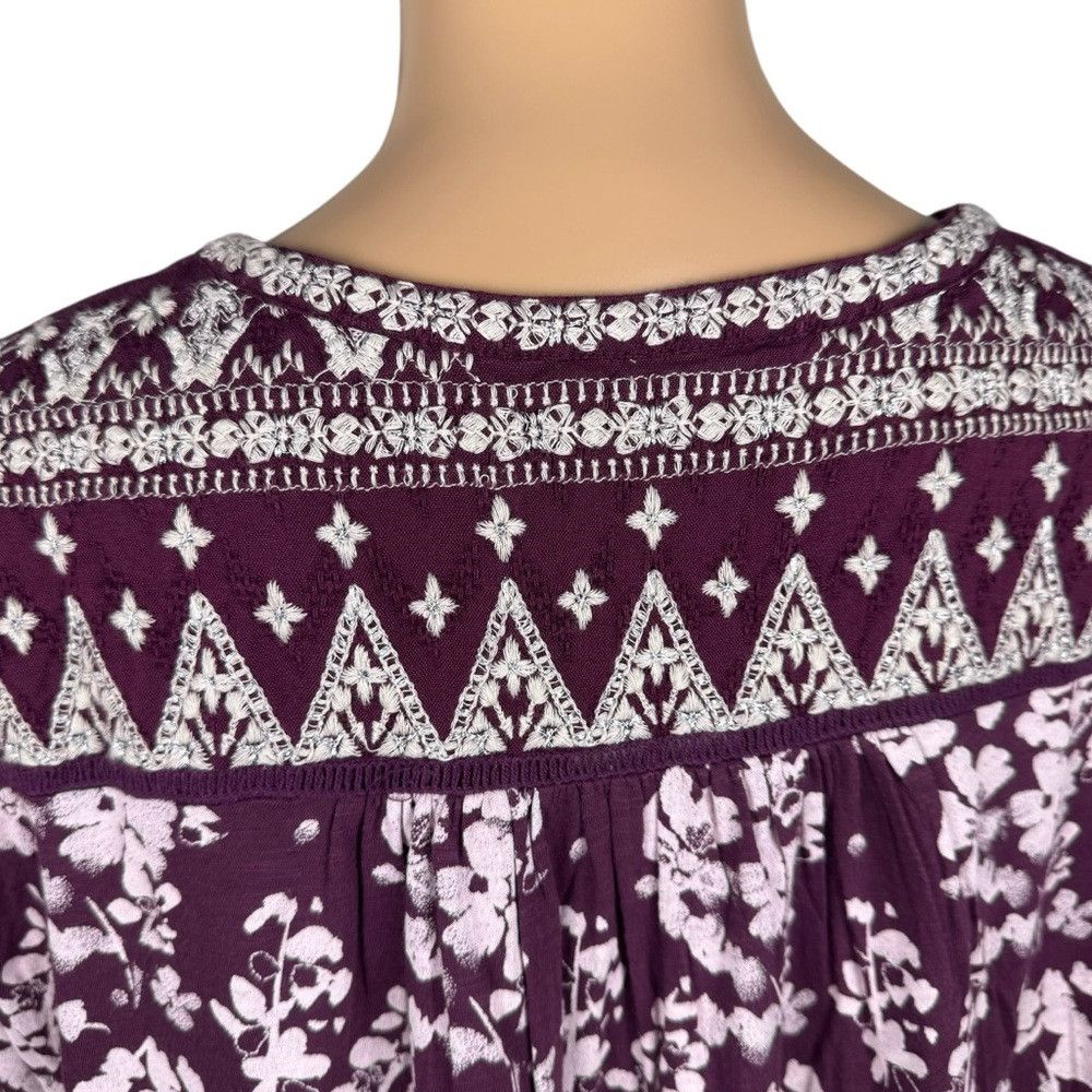 Lucky Brand NWT New $70 Lucky Brand Split Neck Purple Floral Cotton Top Size XL / US 12-14 / IT 48-50 - 9 Thumbnail