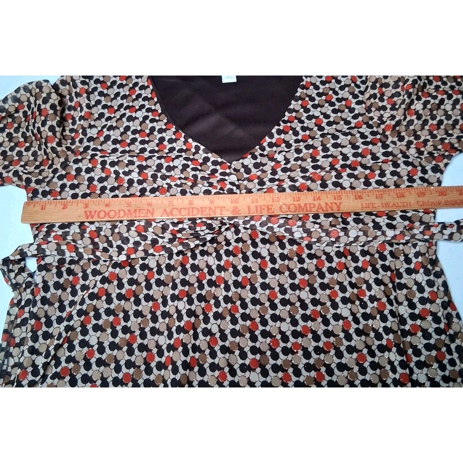 Vintage Dressbarn Blouse Large Brown Tan Rust Gold Metallic Sheer Long Slv Y2K 2000s Size L / US 10 / IT 46 - 6 Thumbnail