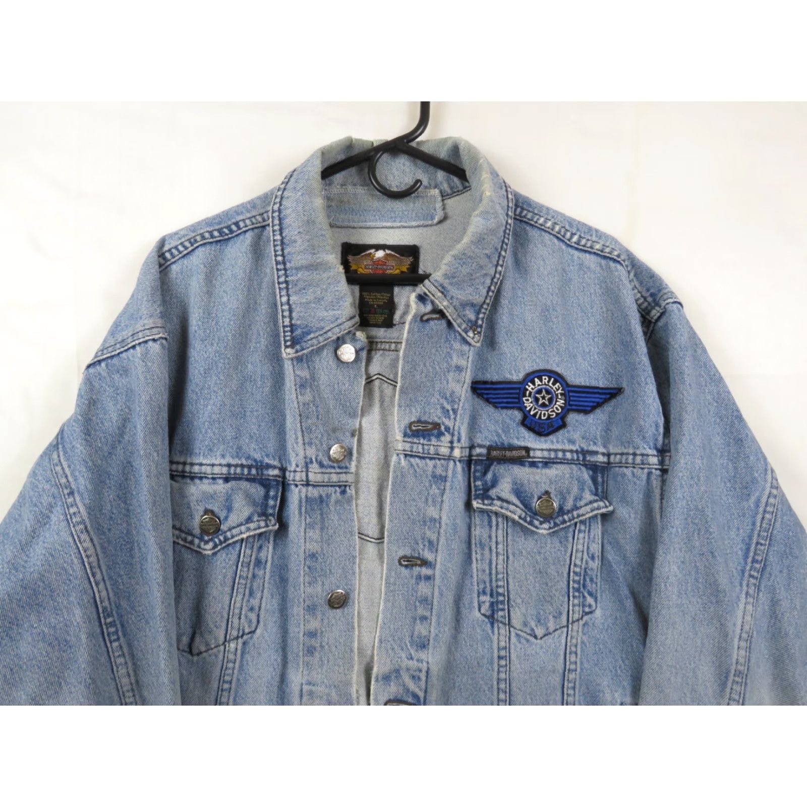 Harley Davidson VINTAGE Harley-Davidson Denim Trucker Jacket Men L Blue Cotton Solid Button Collared Lightweight Pockets Bike Motorcycle Jacket Size US L / EU 52-54 / 3 - 3 Thumbnail