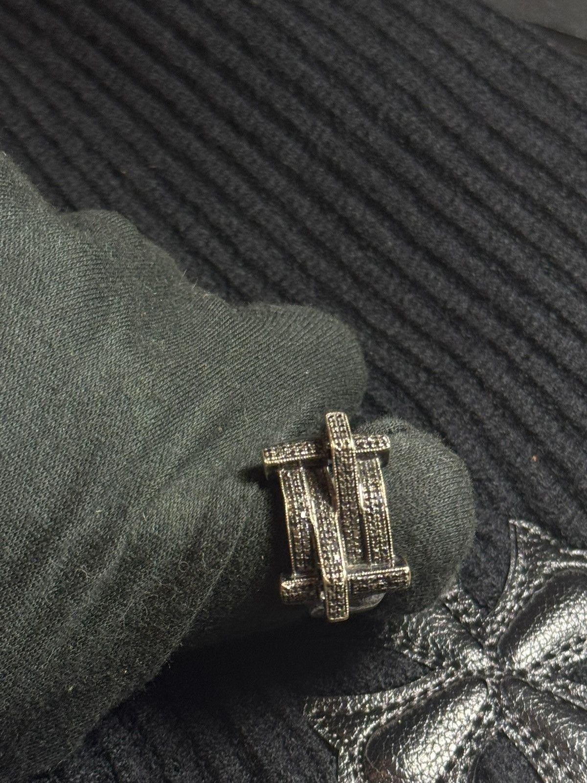 Jewelry 14K Gold Black Diamond Pavé Statement Ring (13g) Size ONE SIZE - 3 Thumbnail