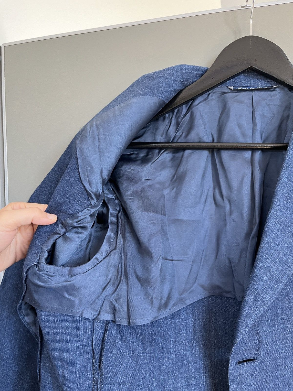 Canali CANALI Luxury Three Buttons Linen Blue Classic Sport Blazer Size 50R - 18 Thumbnail
