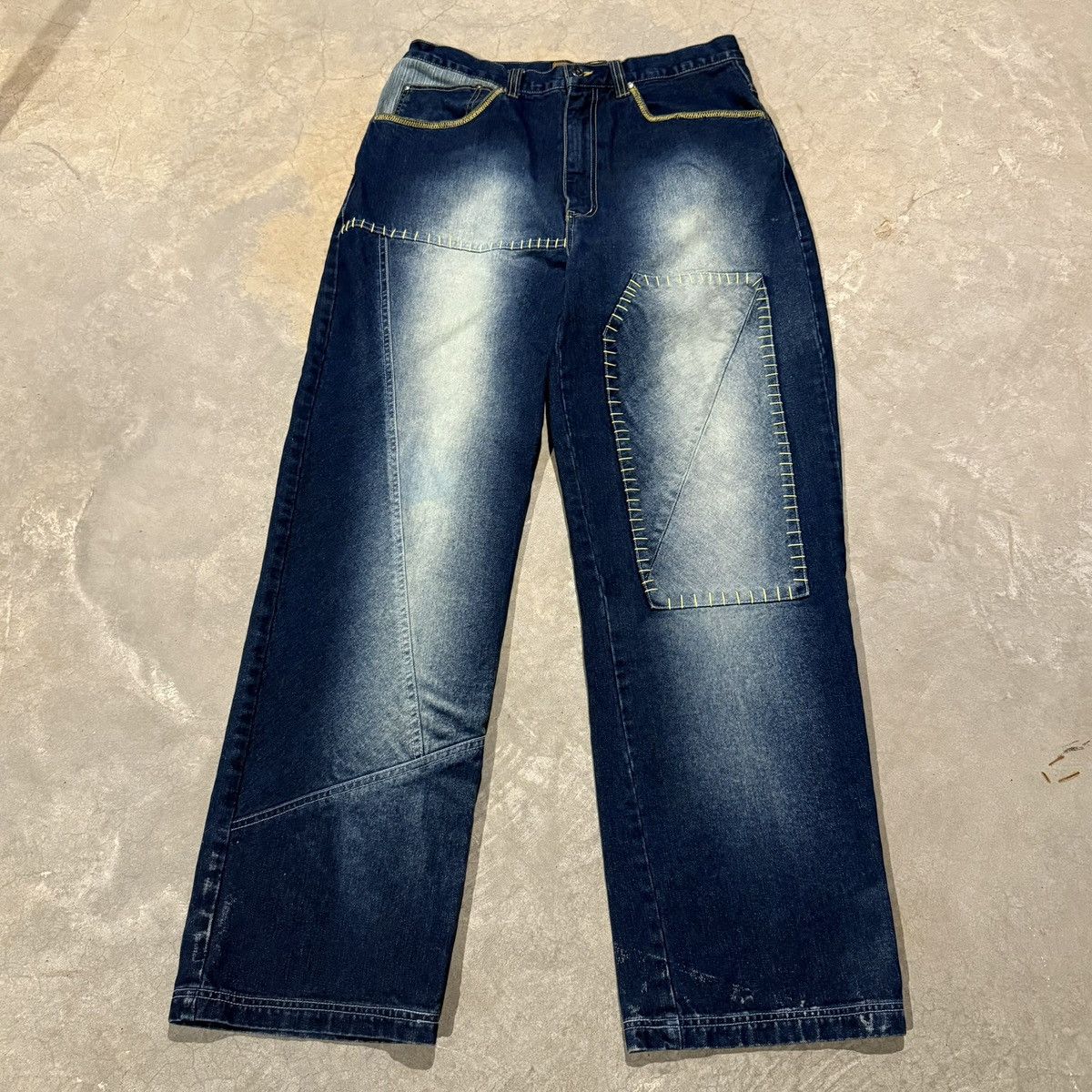Vintage Vtg 2000s Raw Blue Faded Patchwork Baggy Jeans Y2K JNCO Size US 34 / EU 50 - 2 Thumbnail