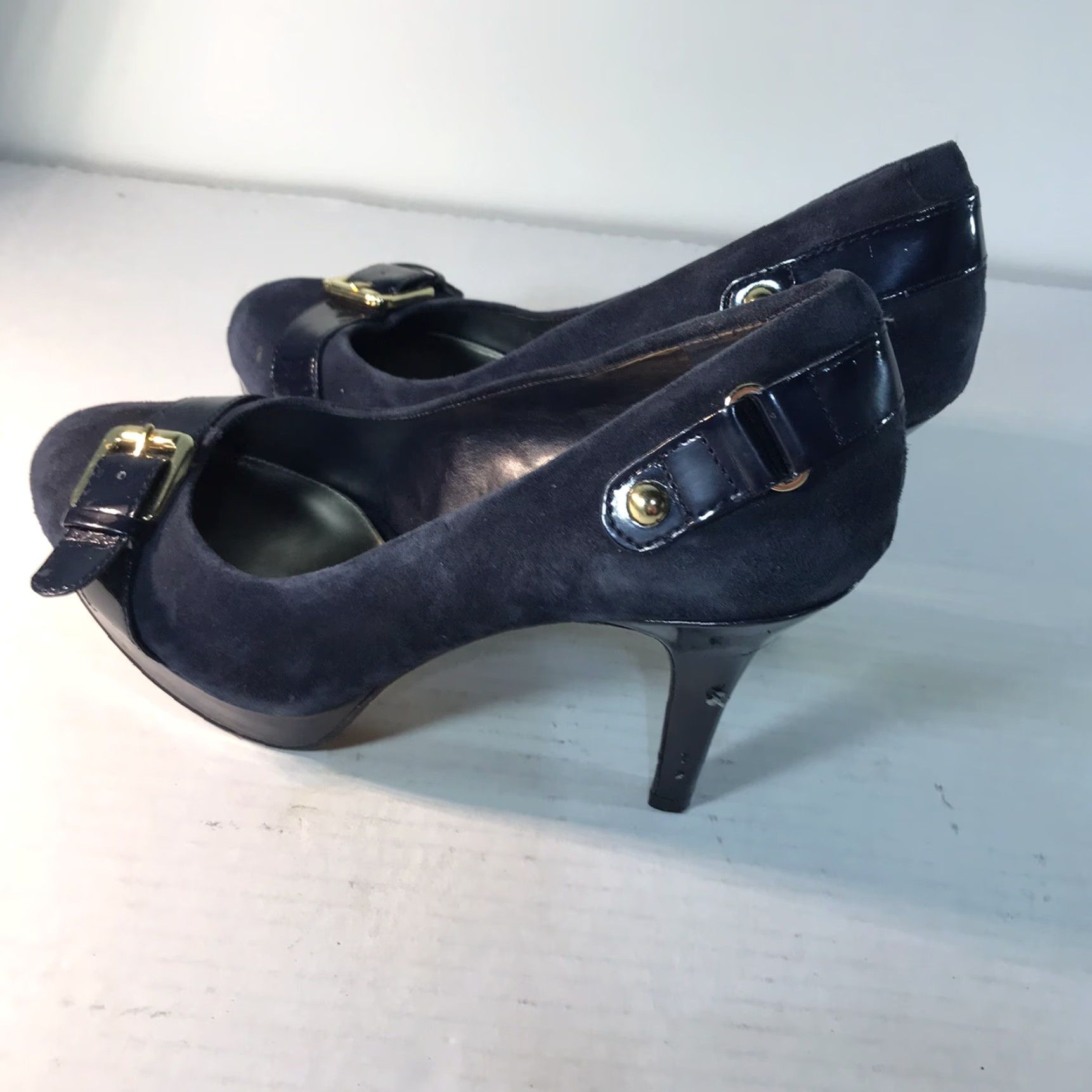 Vintage Antonio Melani Women's Blue Suede Platform Heels 4in Stiletto Leather Italy Size 8M Size US 8 / IT 38 - 4 Thumbnail