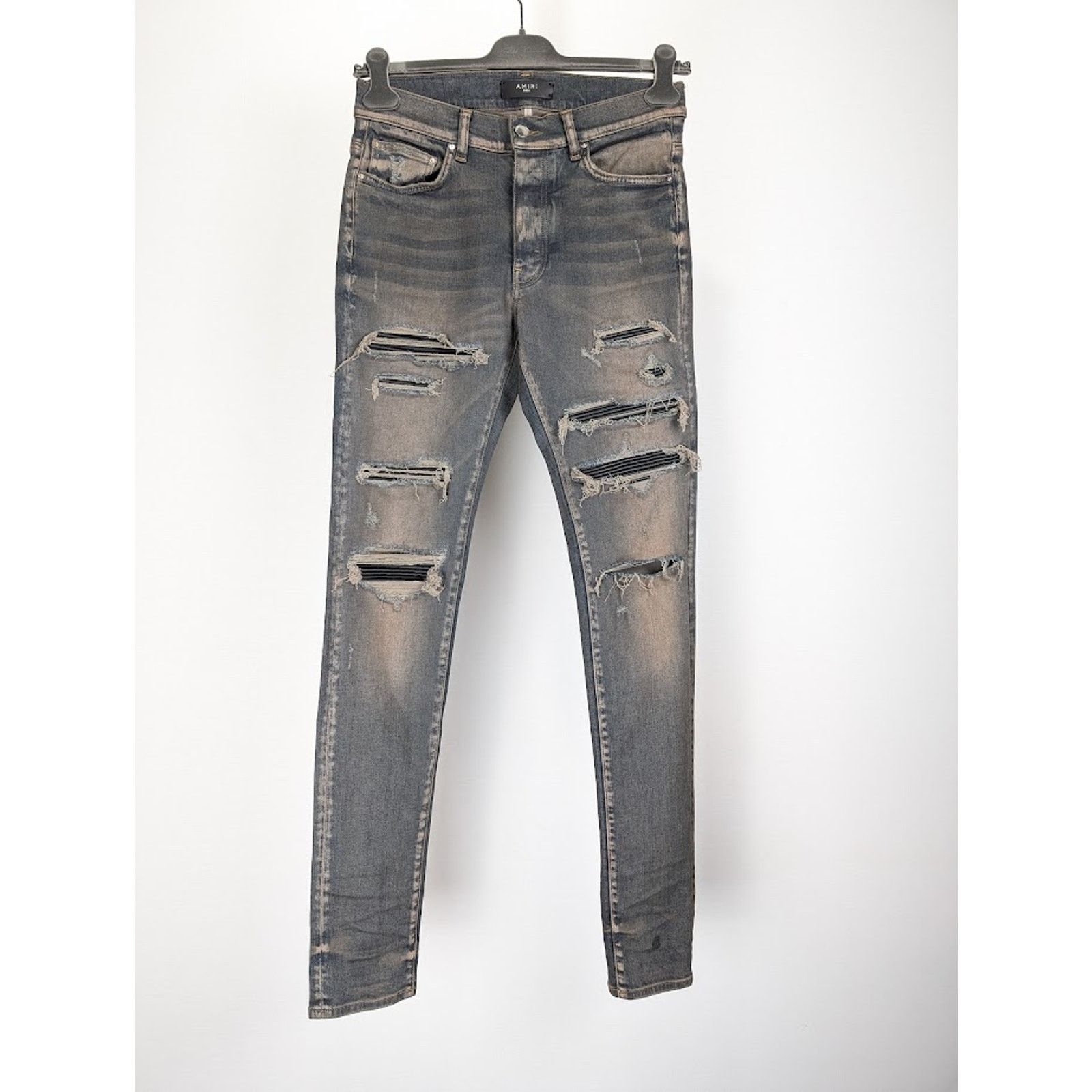 Amiri o1rshd1 Leather Thrasher Jeans in Dark Indigo Size US 32 / EU 48 - 1 Thumbnail
