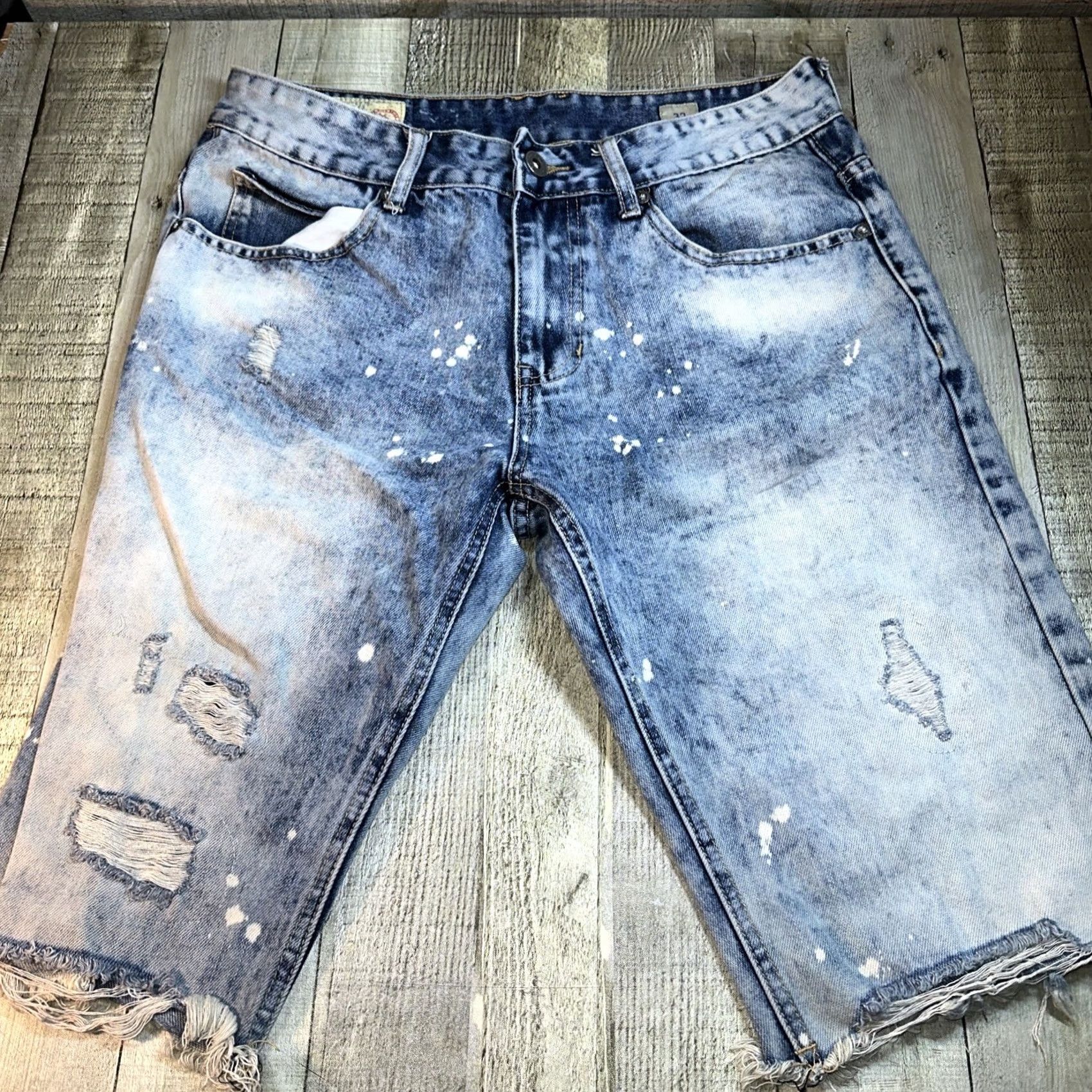 Denime VINTAGE Smoke Rise Bermuda Shorts Denim 32 Mens Distressed Acid Wash Blue Gray 5-Pocket Zip Front Casual Size US 32 / EU 48 - 2 Thumbnail