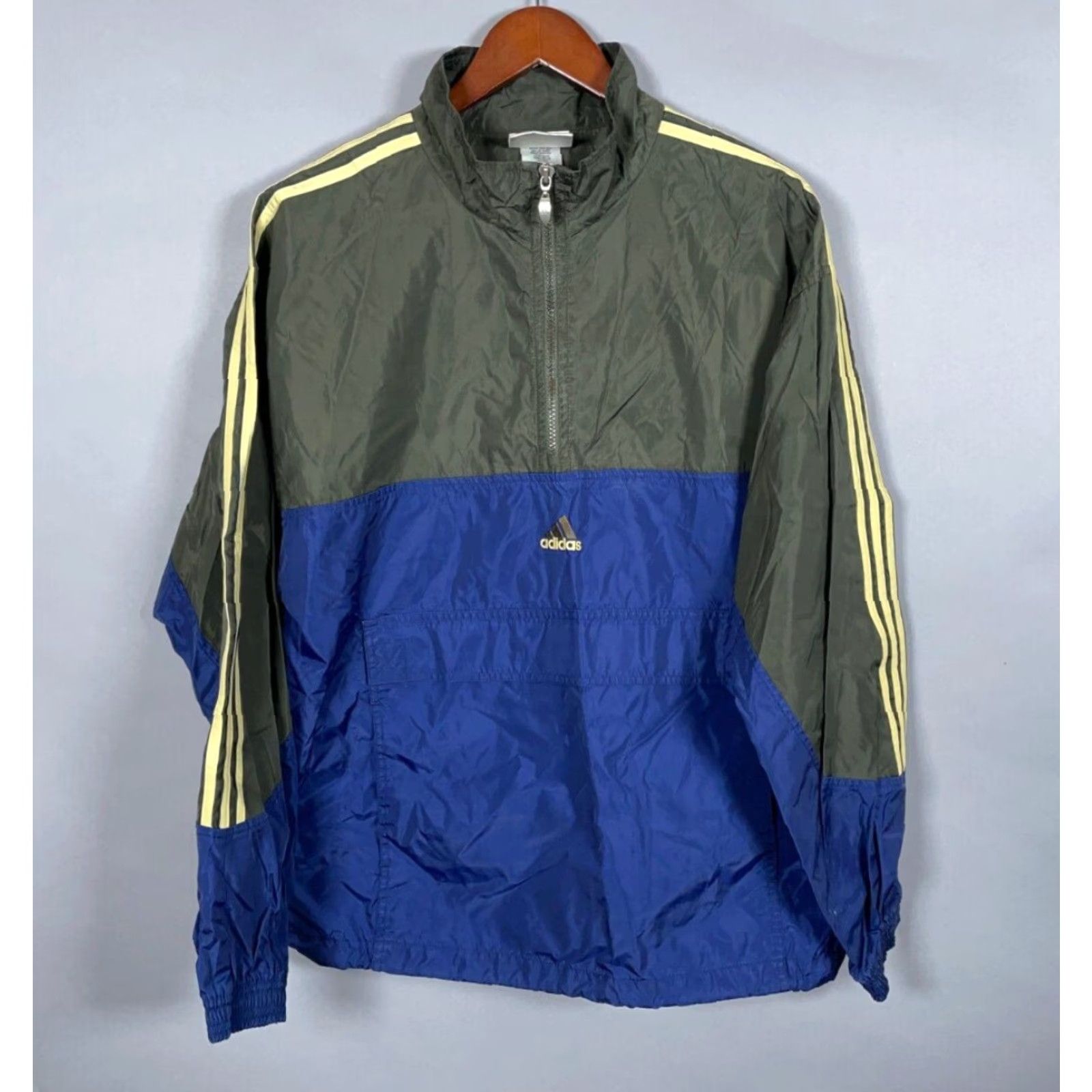 Adidas VINTAGE adidas Windbreaker Jacket Men Medium Blue Olive Green Striped 90s Retro Casual Size US M / EU 48-50 / 2 - 2 Thumbnail