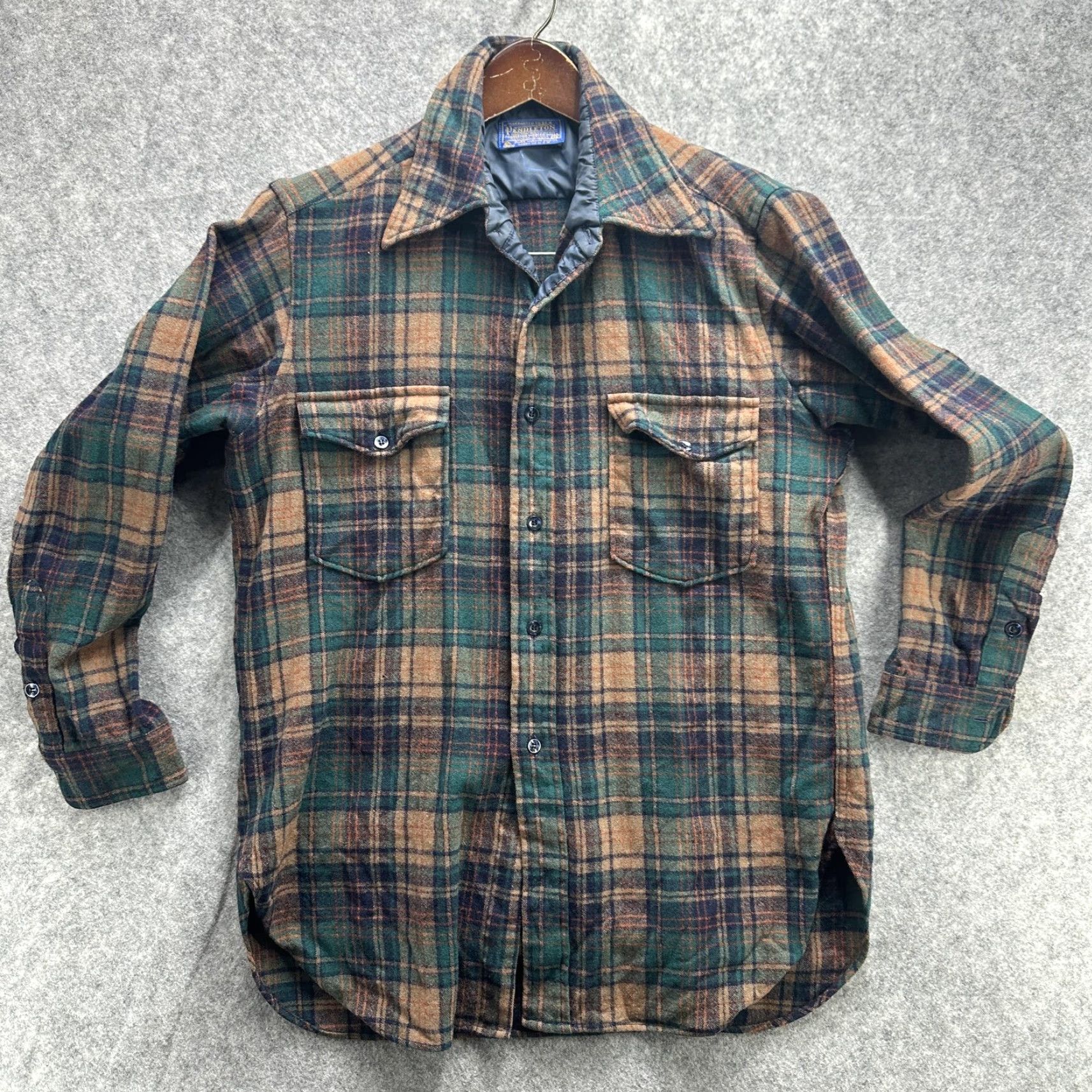 Pendleton VINTAGE Pendleton Jacket Mens L Green Brown Plaid Wool Lined Shirt 70s Size US L / EU 52-54 / 3 - 2 Thumbnail