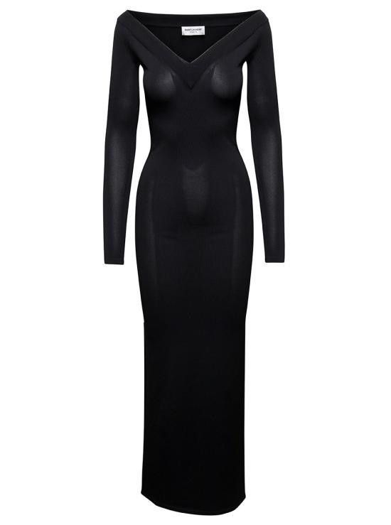 Saint Laurent Paris o1s1wg111024 Robe Longue Decolette V Viscose Dress in Noir Size L / US 10 / IT 46 - 1 Thumbnail